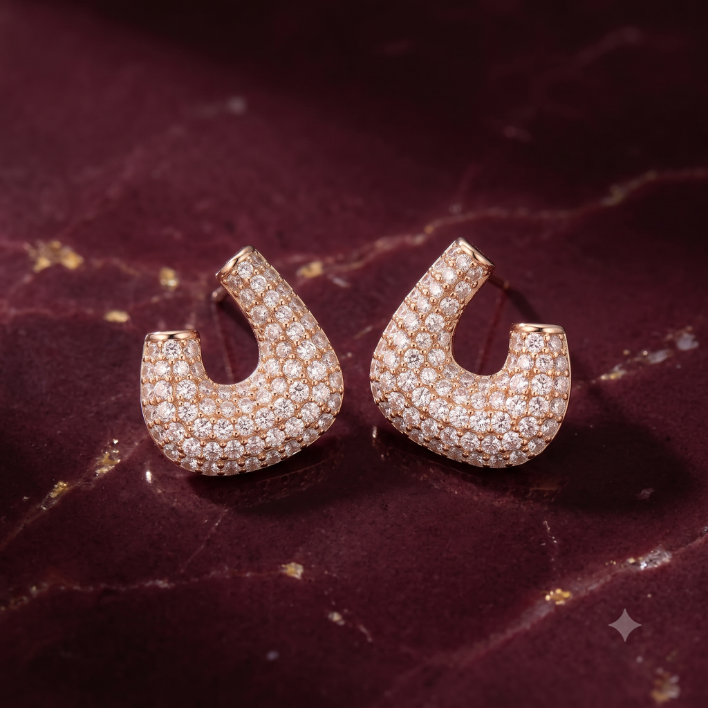 The Cresent Pavé Huggie-Studs