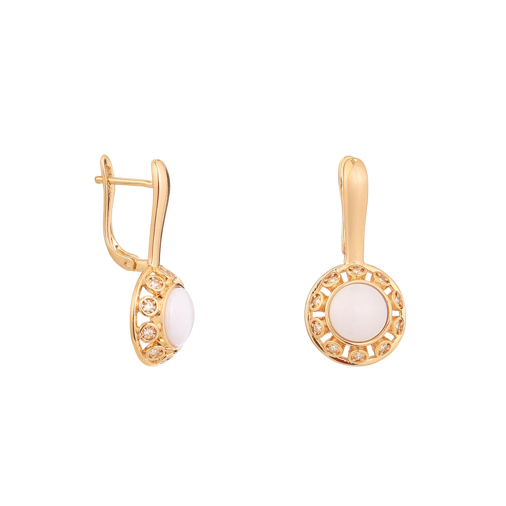 Ivory Halo Gold Drop Earrings