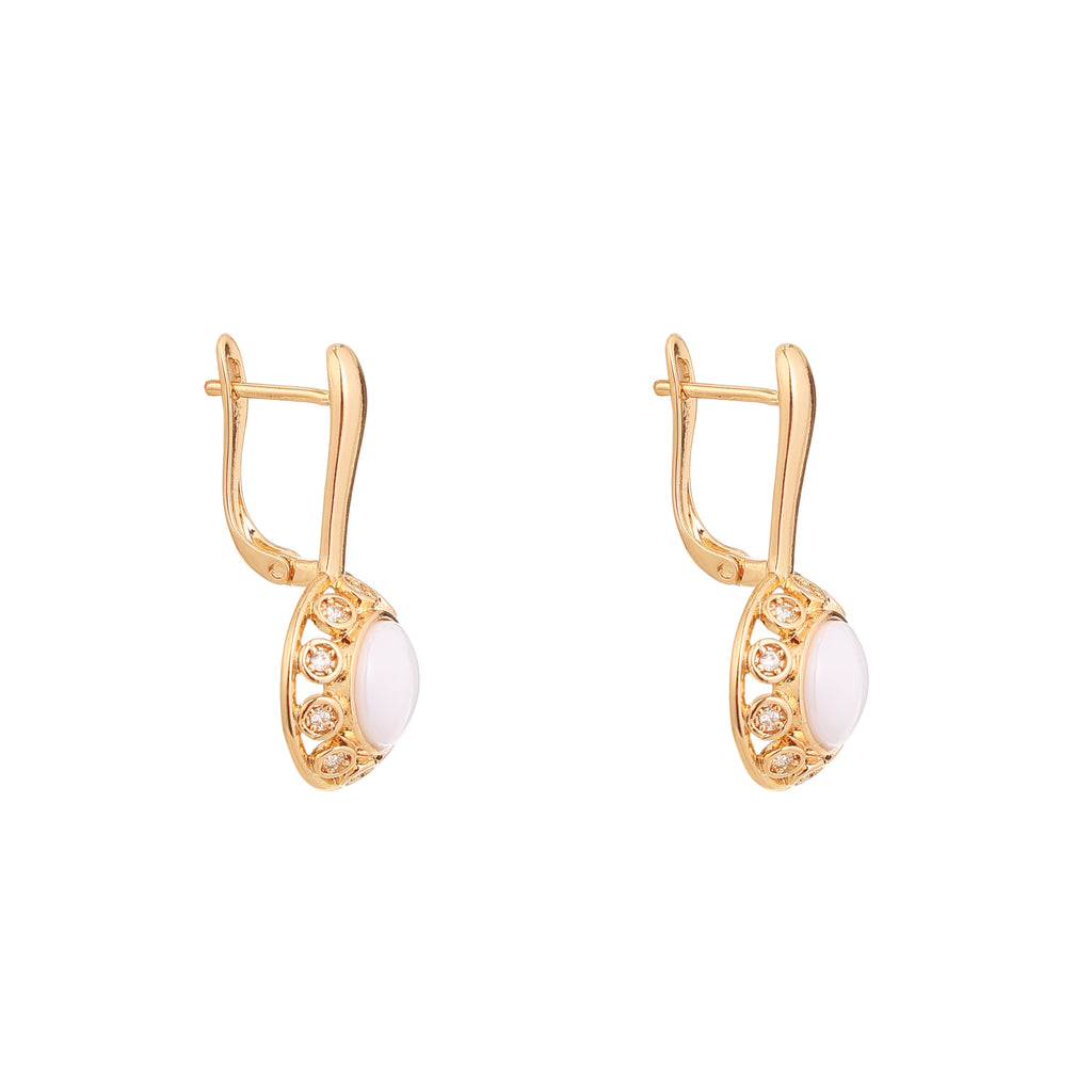 Ivory Halo Gold Drop Earrings