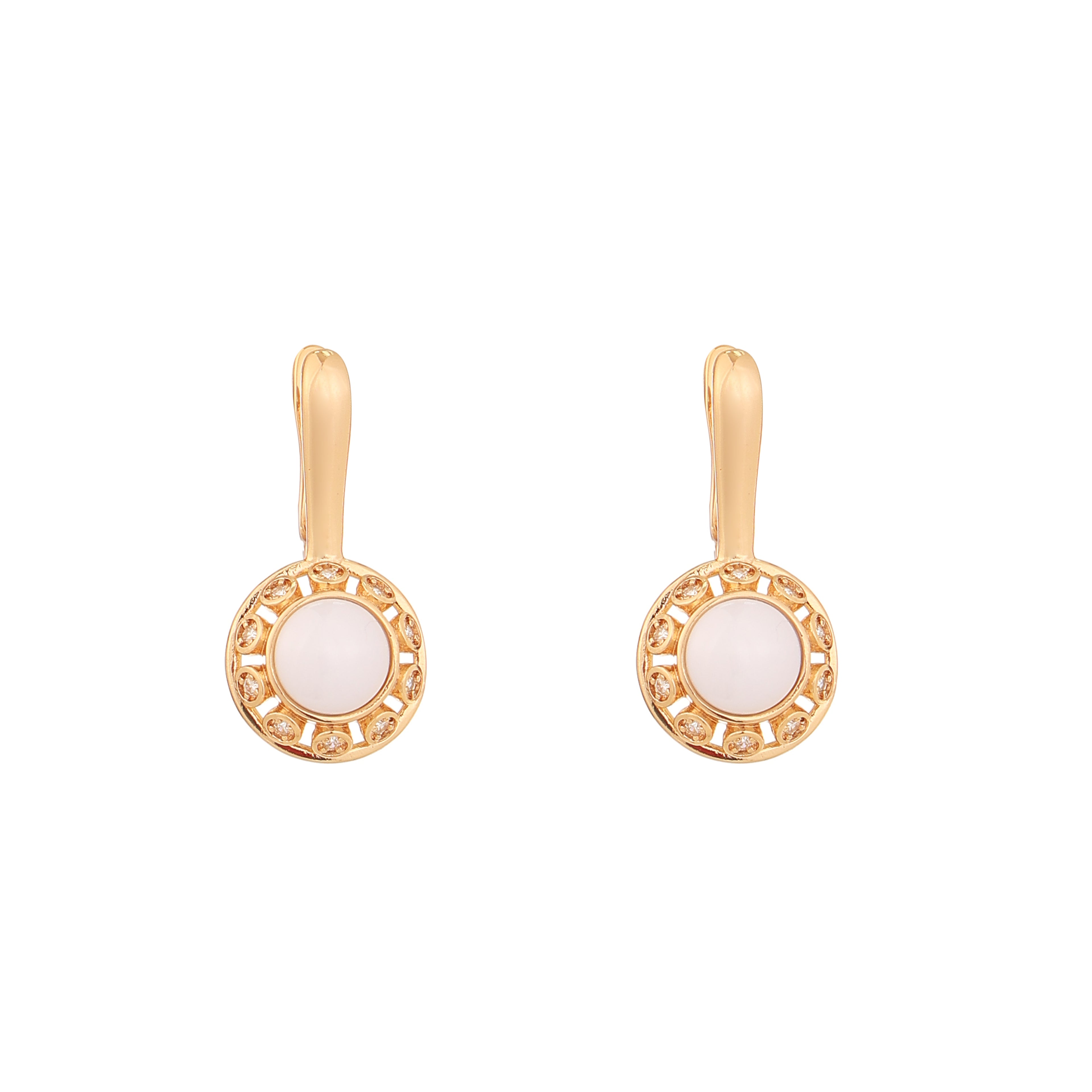 Ivory Halo Gold Drop Earrings