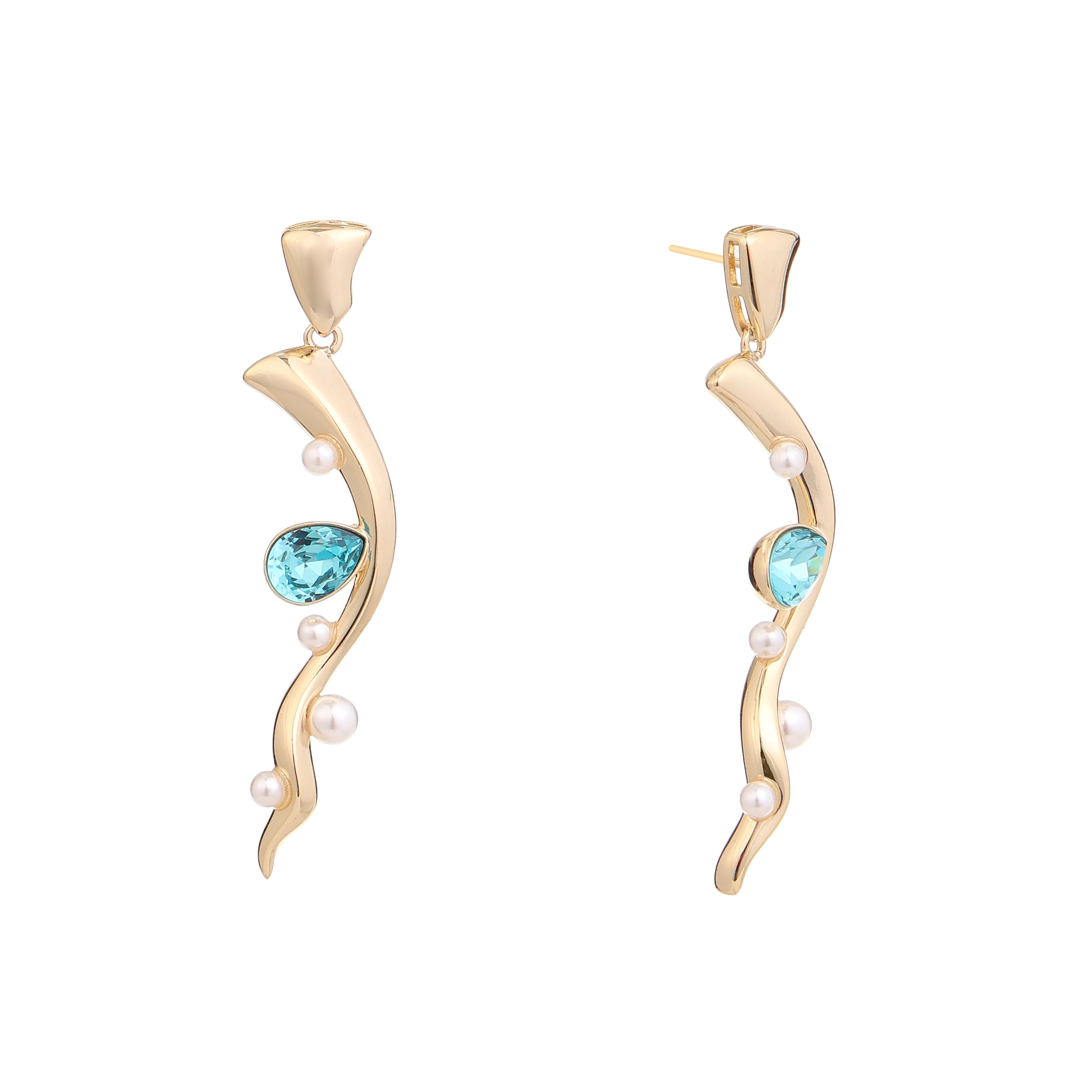 Aqua Pearl Wave Drop Earrings