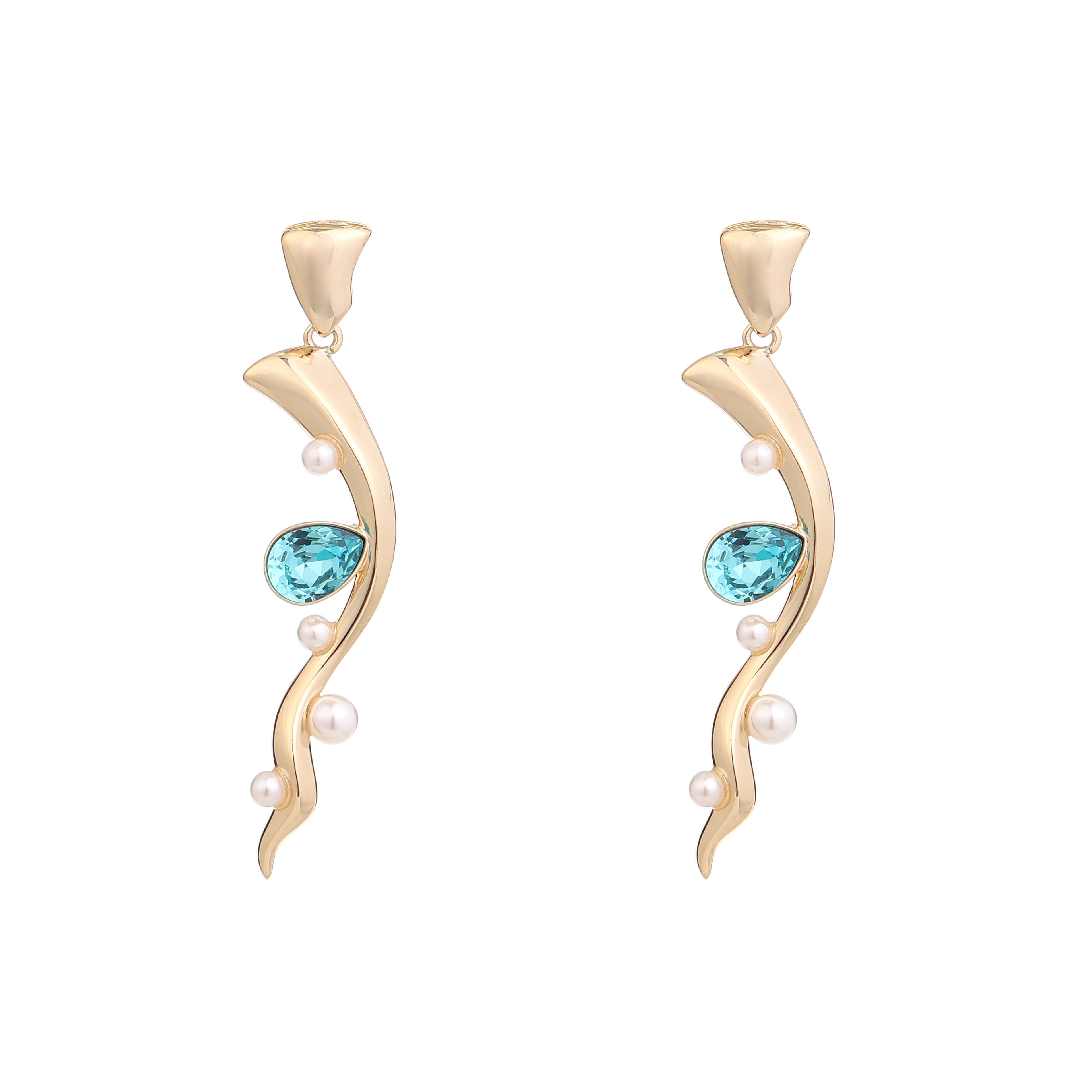 Aqua Pearl Wave Drop Earrings