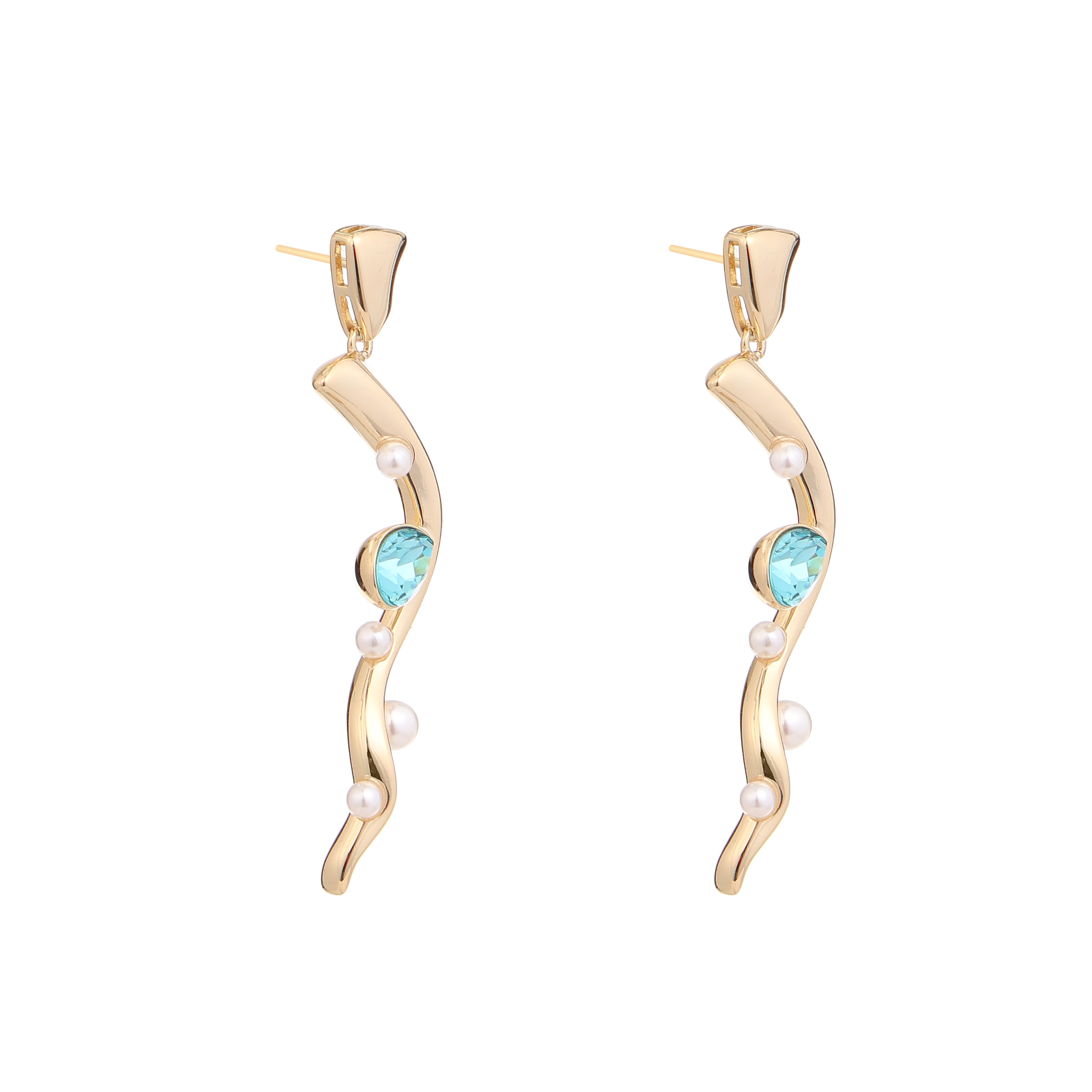 Aqua Pearl Wave Drop Earrings