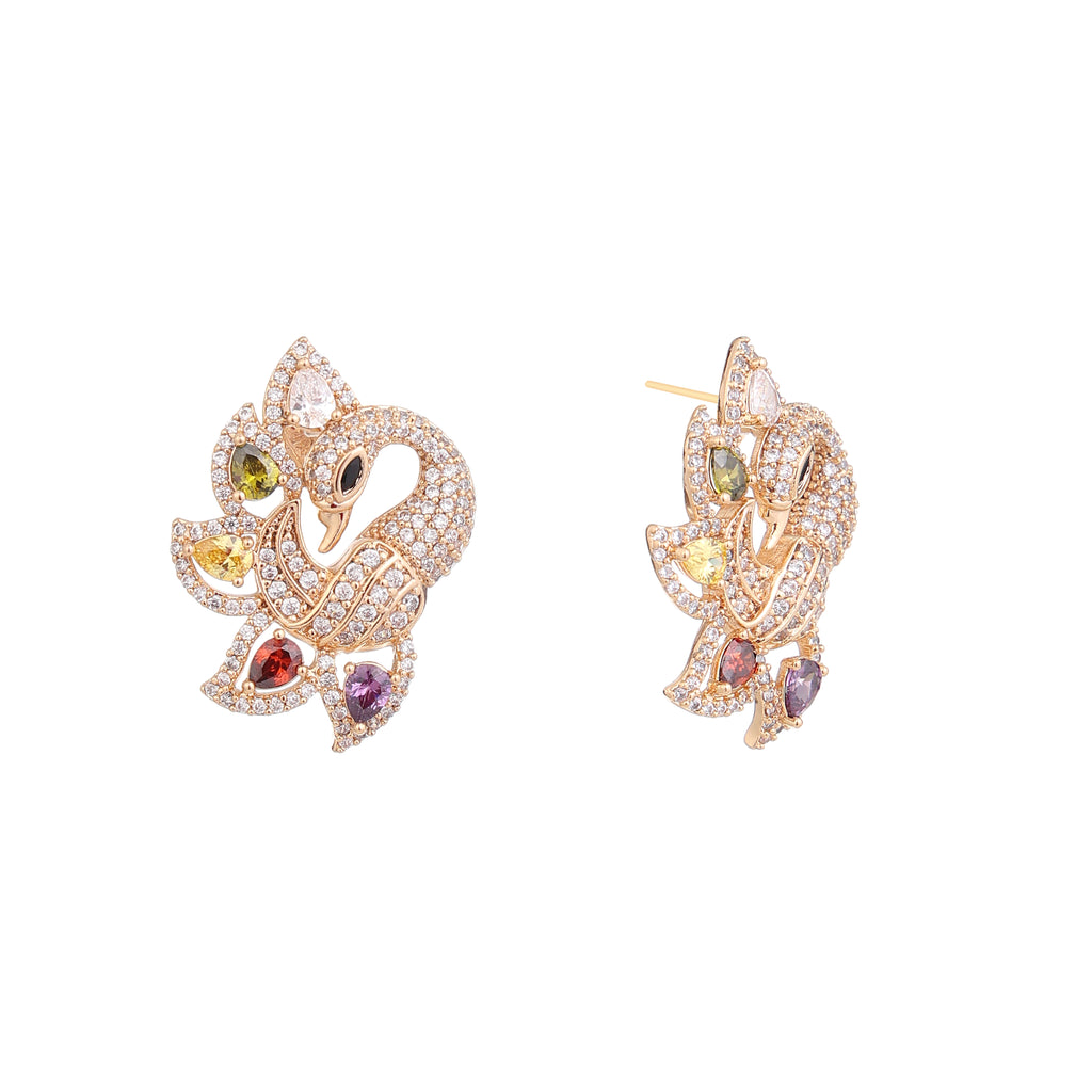 Divine Swan Multicolor CZ Stud Earrings