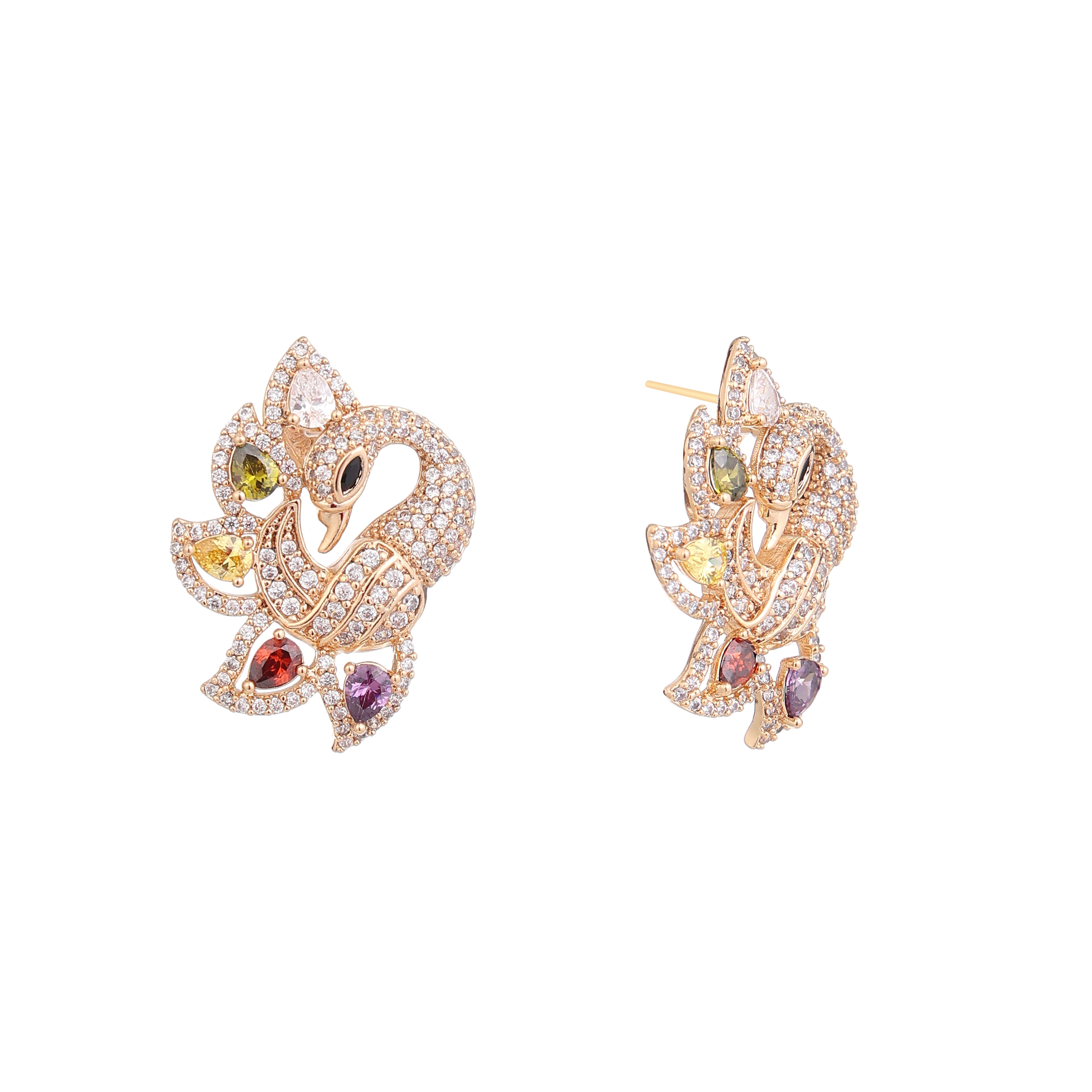 Divine Swan Multicolor CZ Stud Earrings