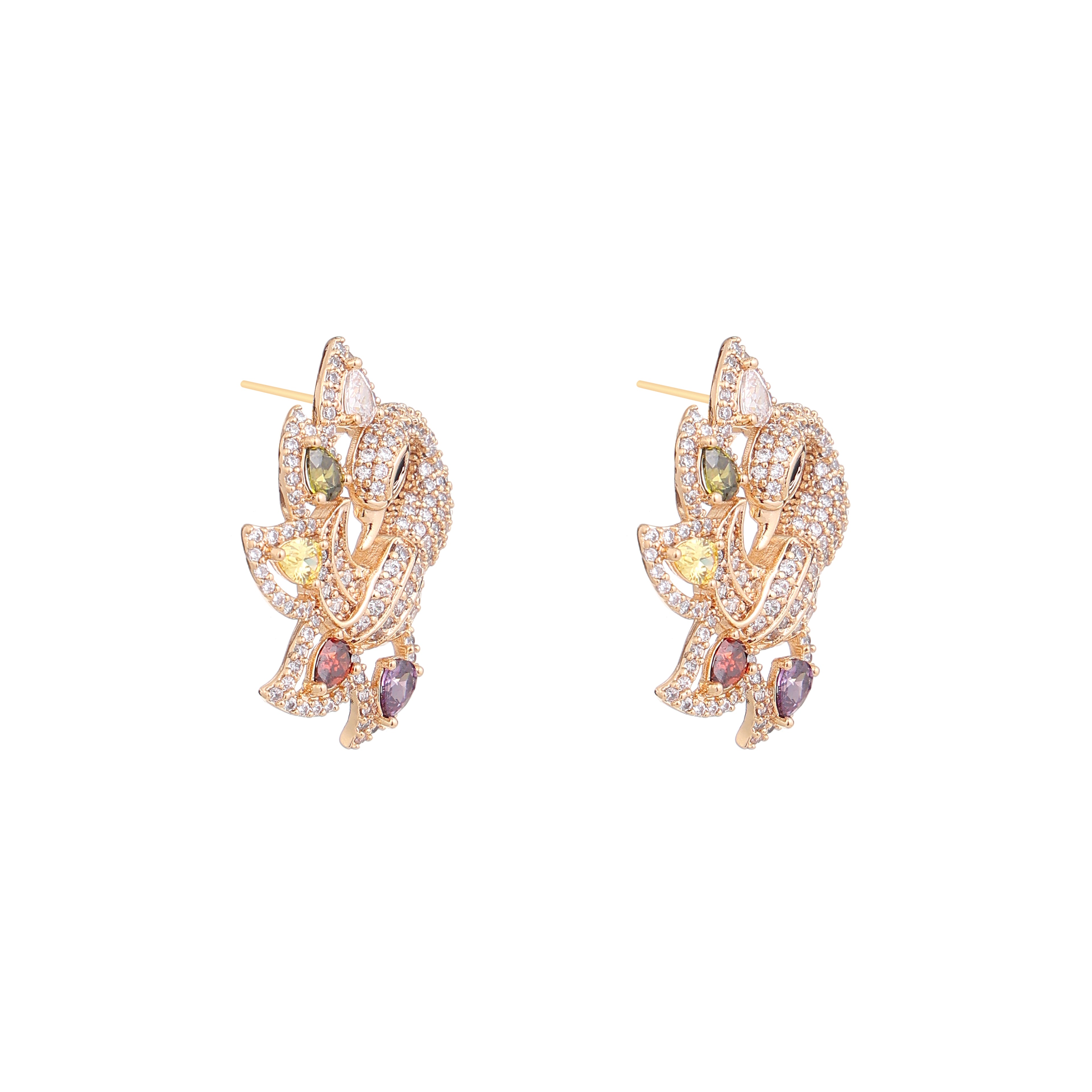 Divine Swan Multicolor CZ Stud Earrings