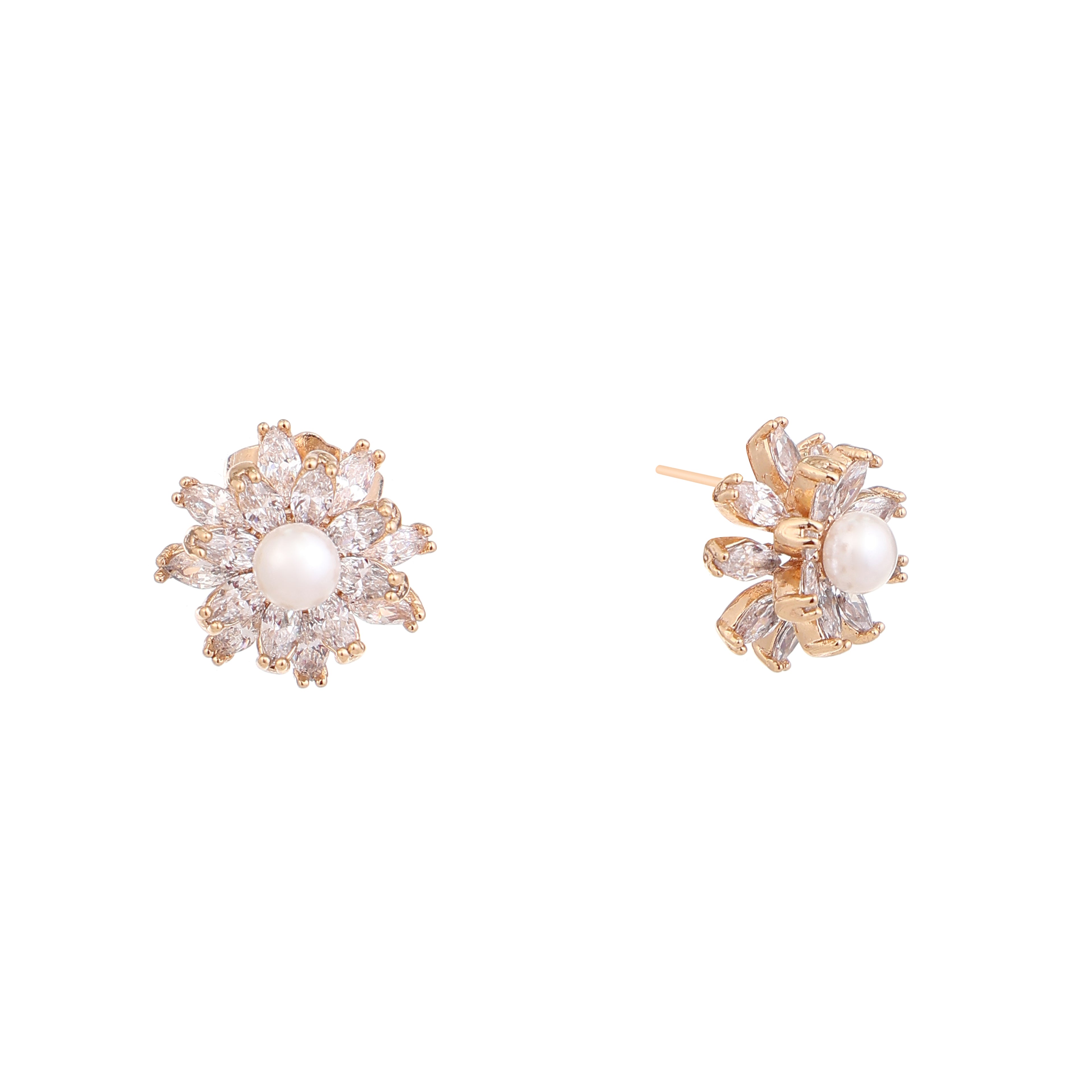 Pearl Blossom Crystal Stud Earrings