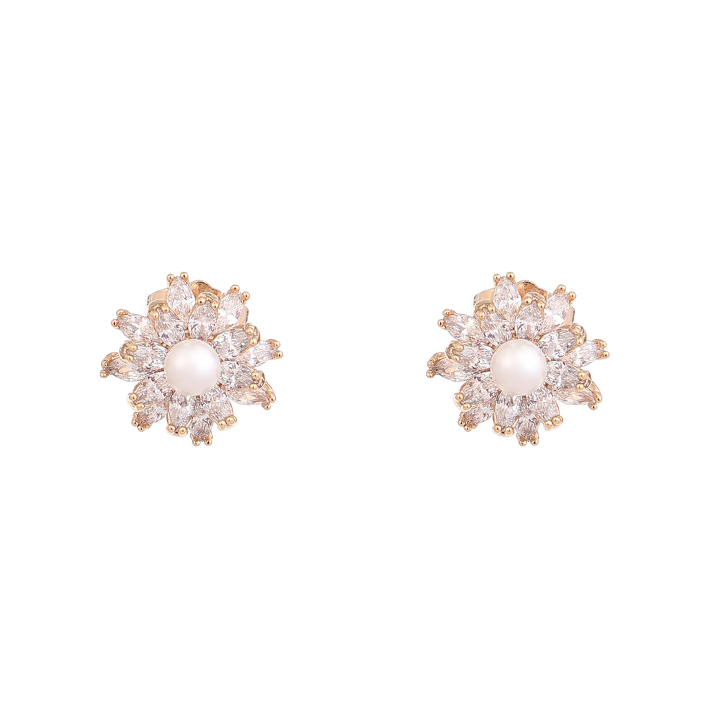 Pearl Blossom Crystal Stud Earrings