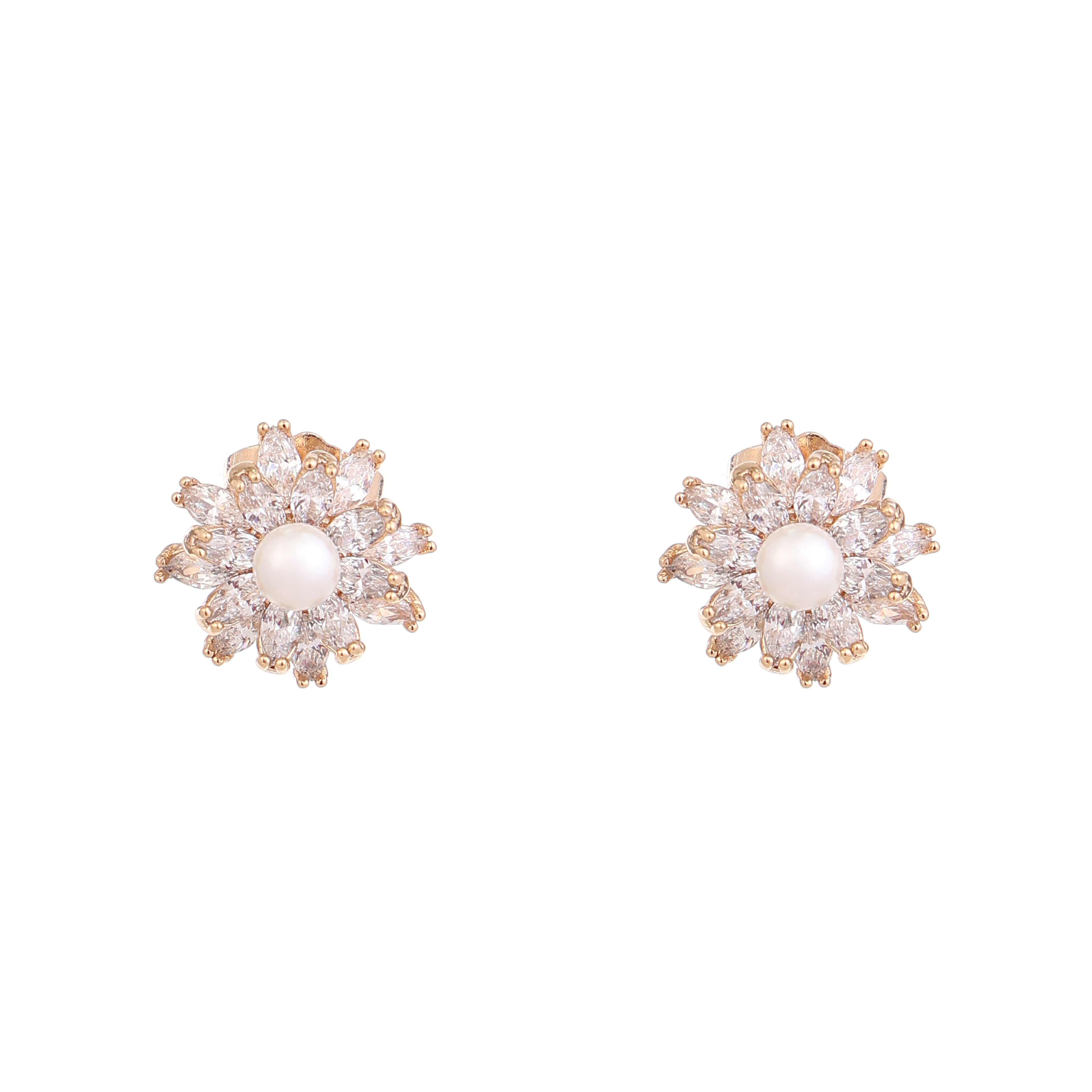 Pearl Blossom Crystal Stud Earrings