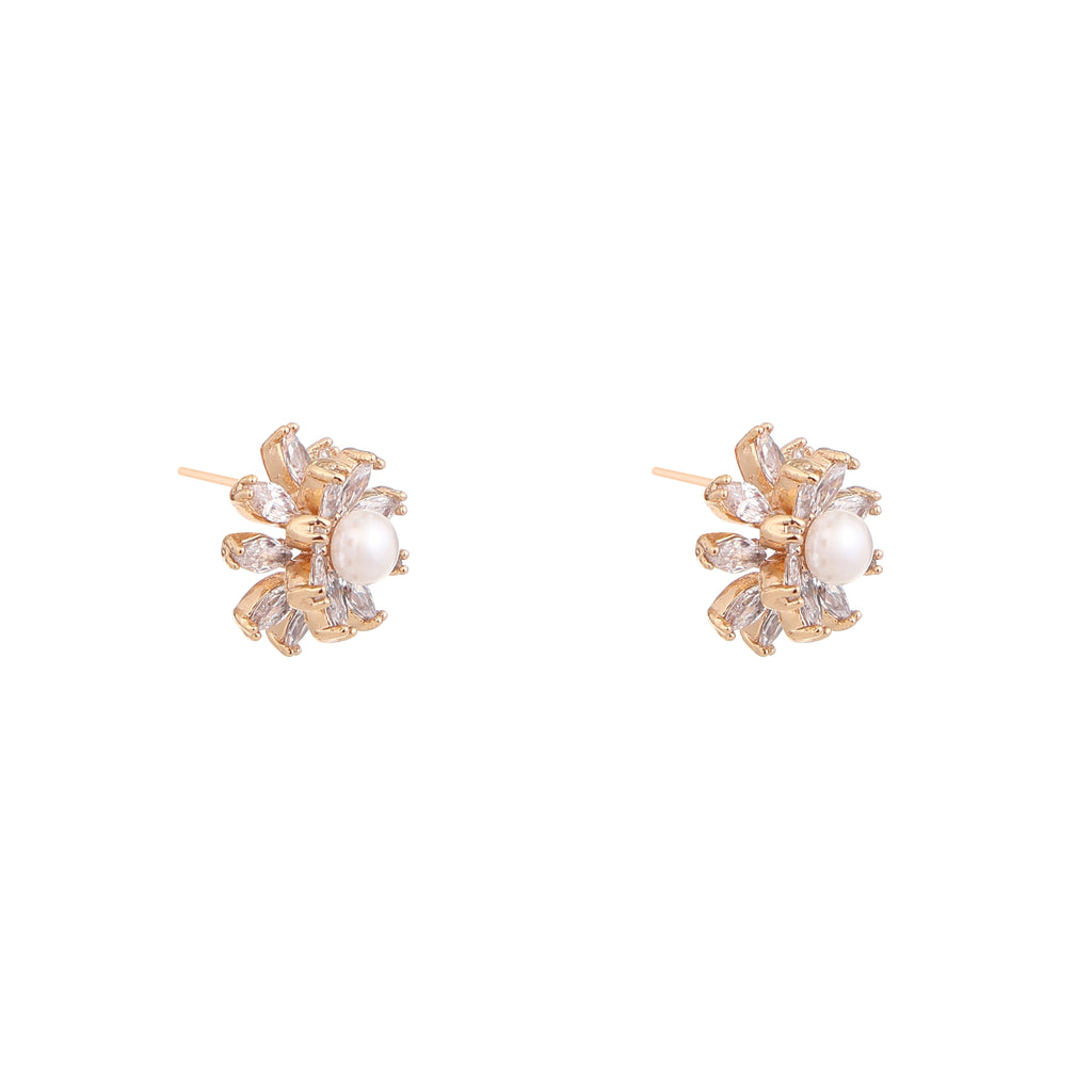 Pearl Blossom Crystal Stud Earrings