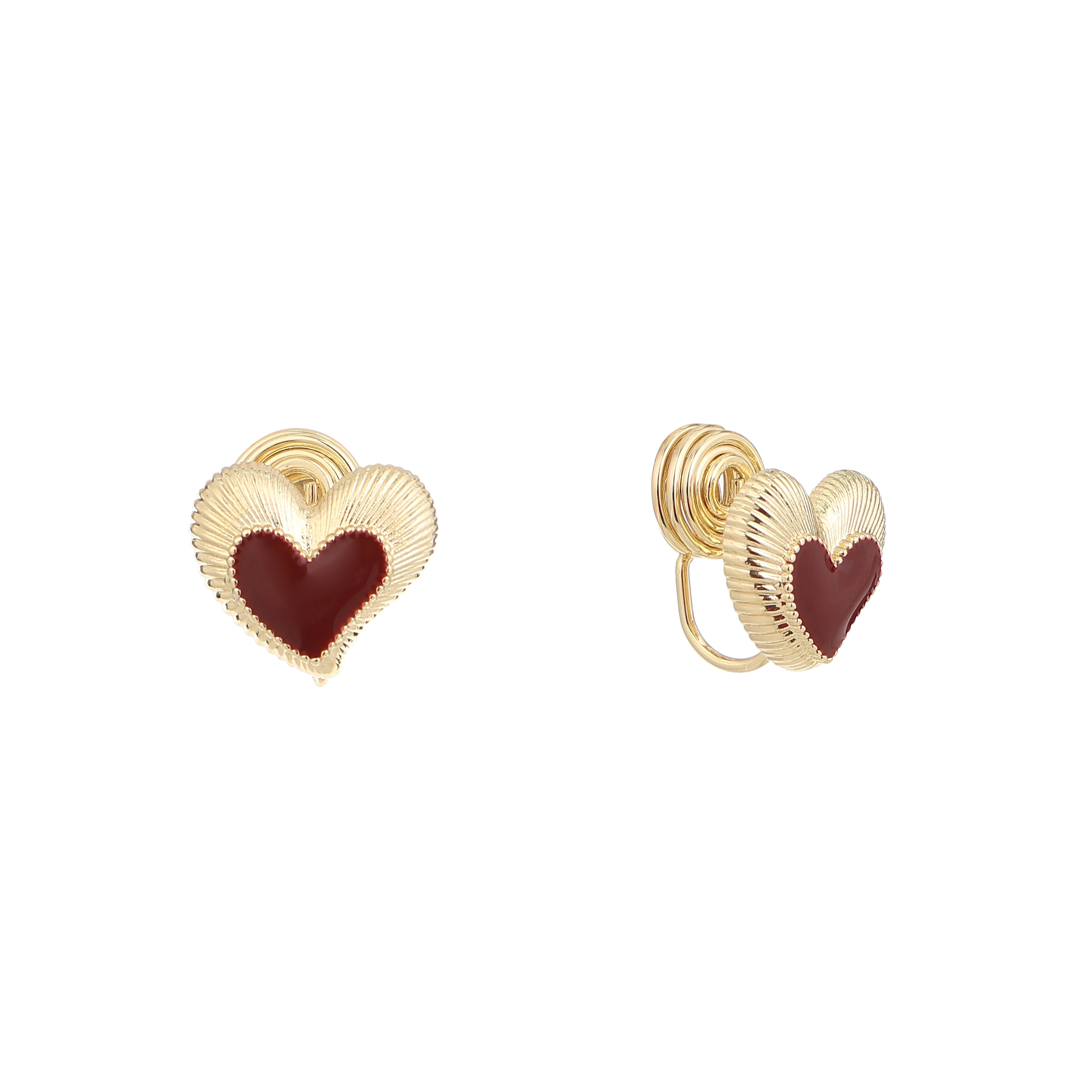 Golden Amour Heart Clip Earrings