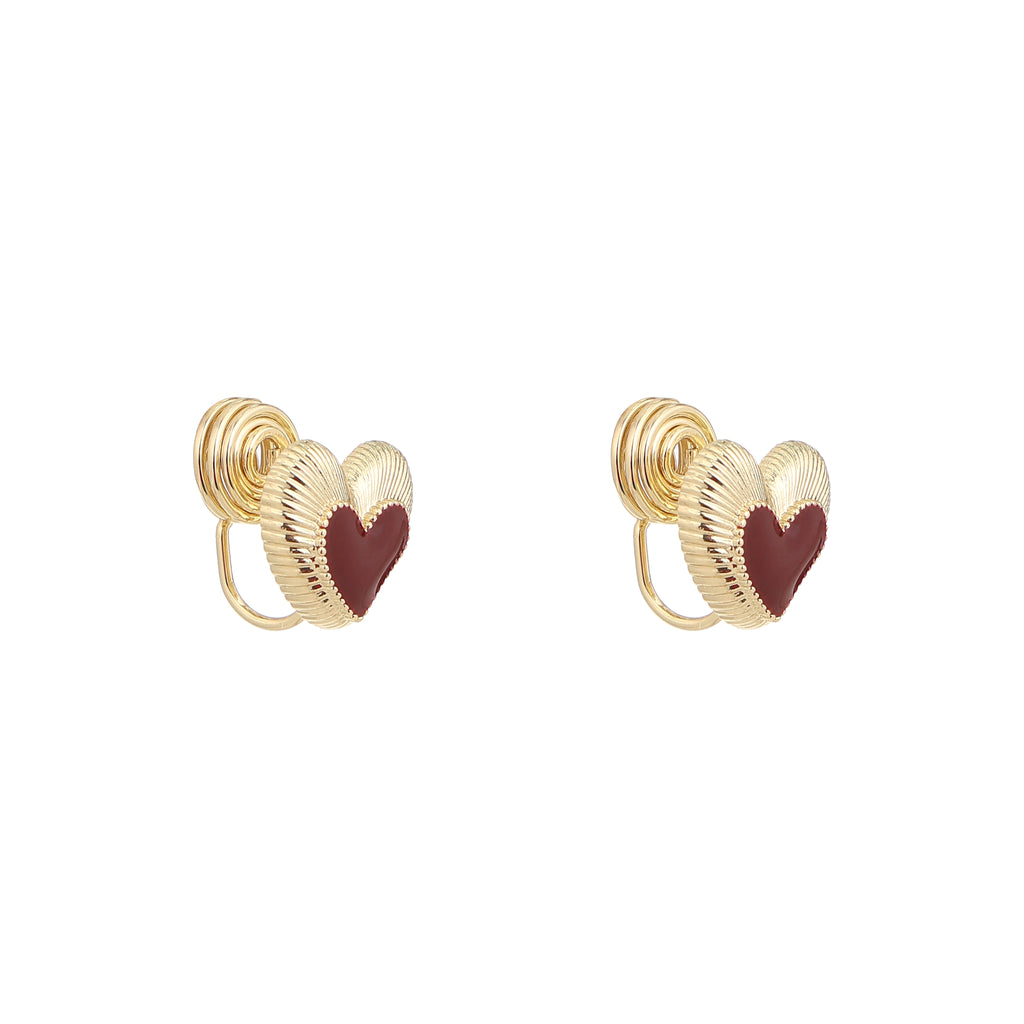 Golden Amour Heart Clip Earrings
