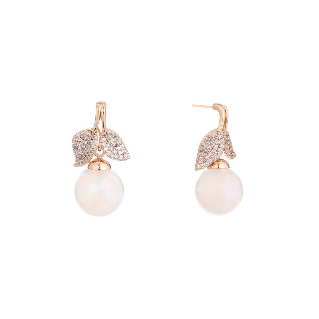 Golden Leaf Pearl Drop Earrings
