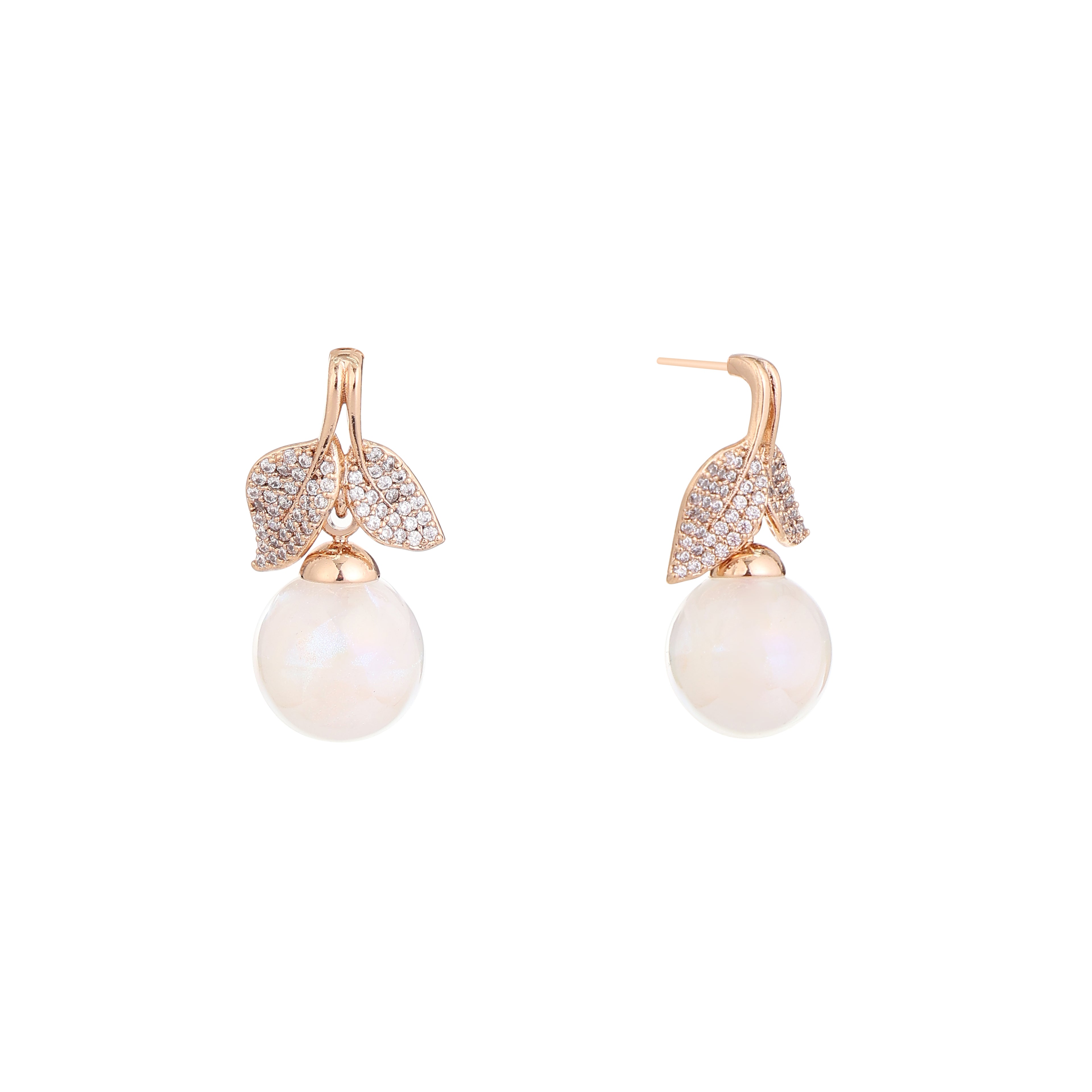 Golden Leaf Pearl Drop Earrings