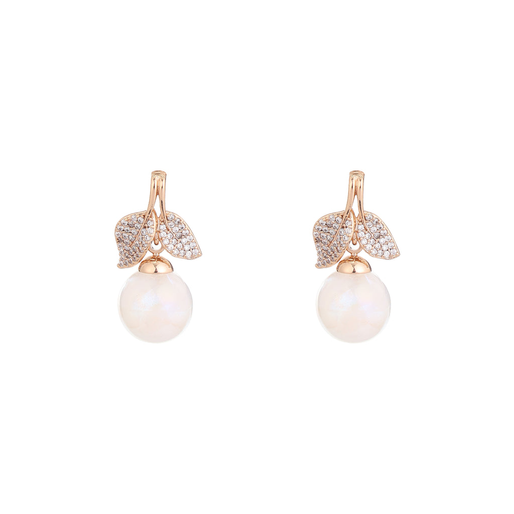 Golden Leaf Pearl Drop Earrings