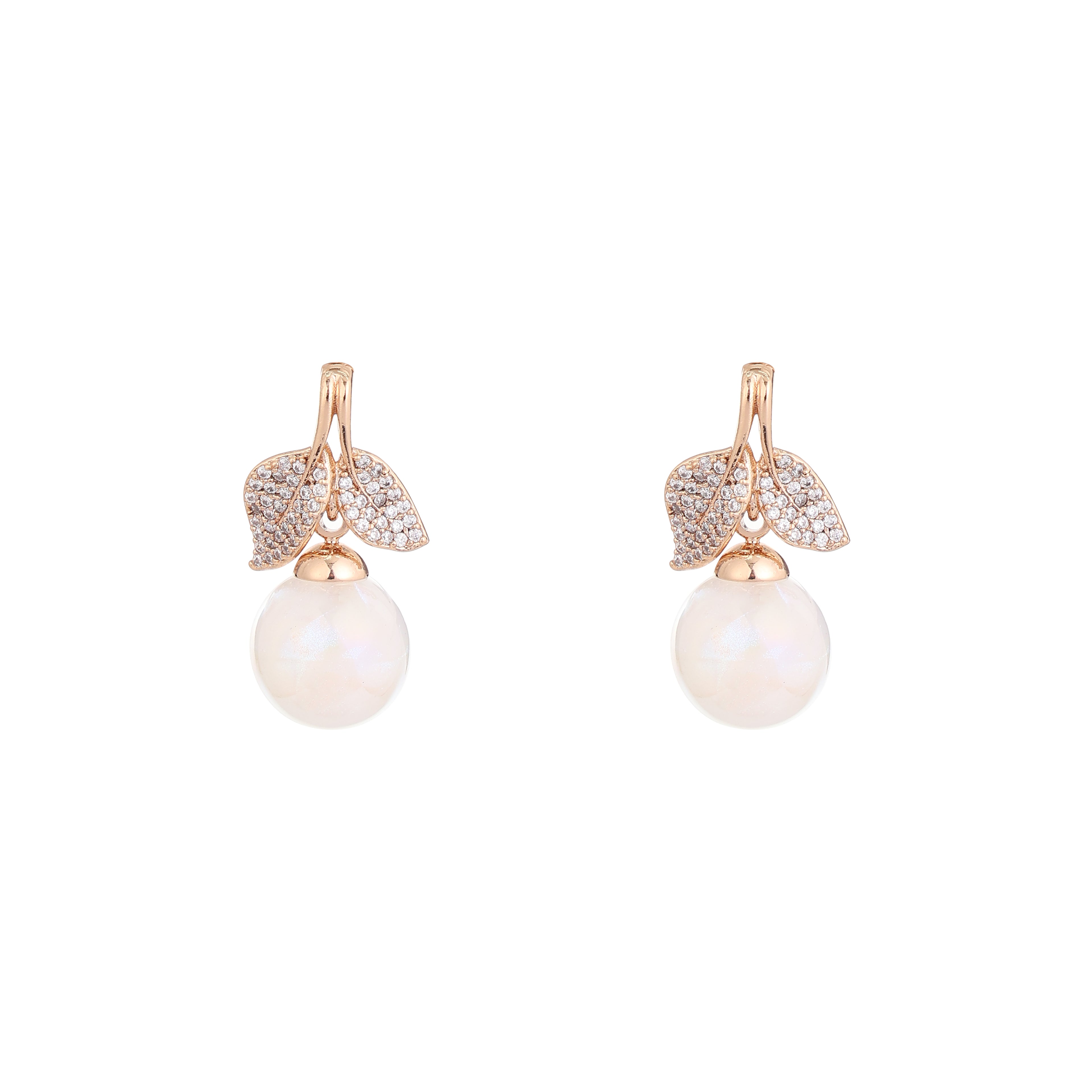 Golden Leaf Pearl Drop Earrings