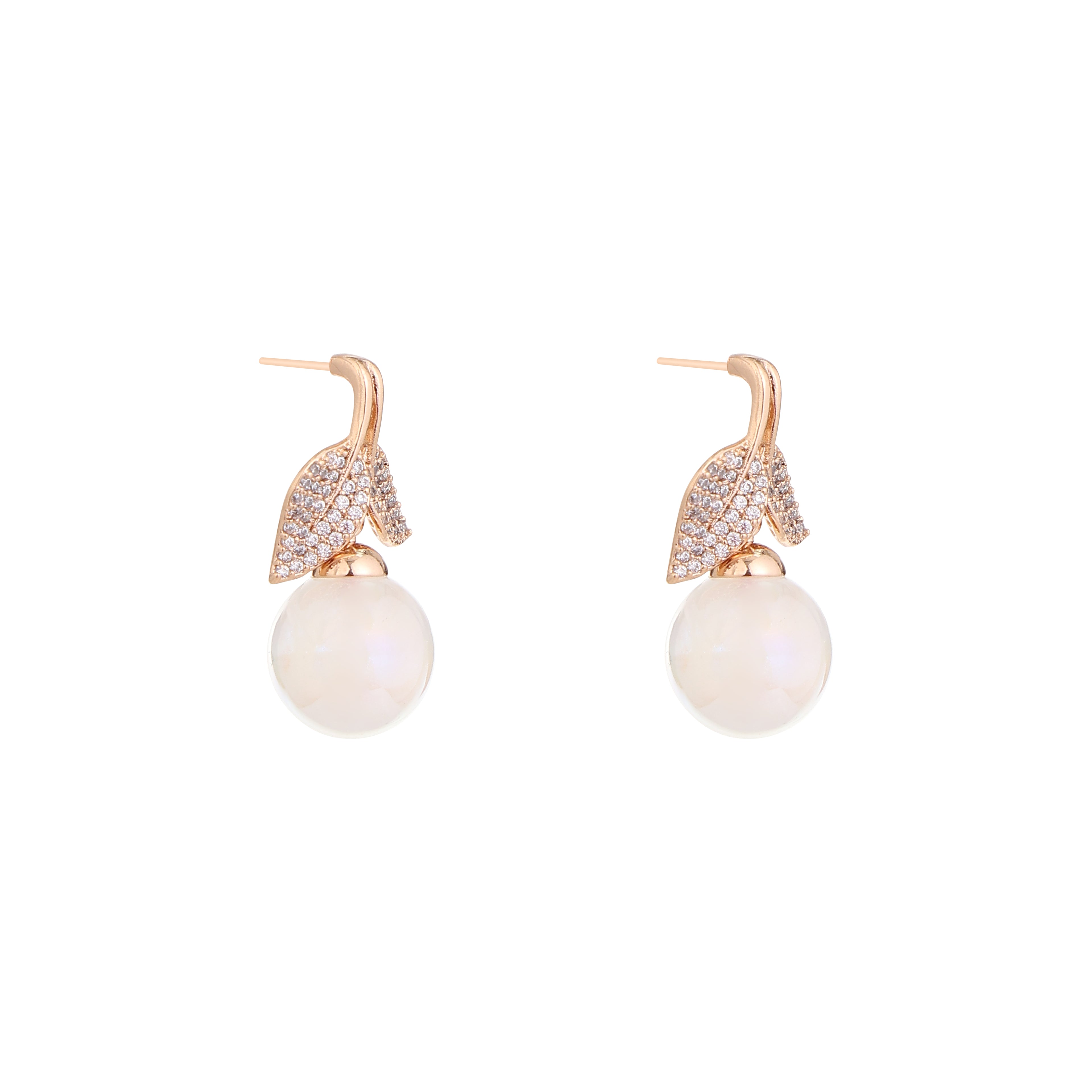 Golden Leaf Pearl Drop Earrings