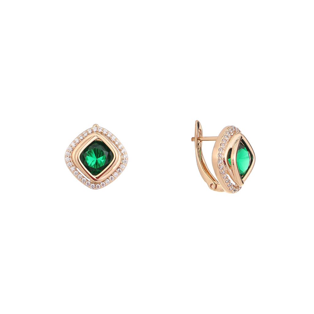 Emerald Aura Diamond Stud Earrings