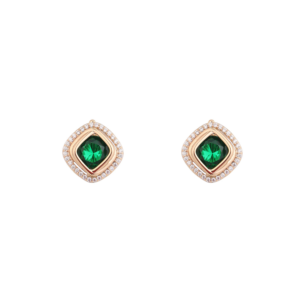 Emerald Aura Diamond Stud Earrings