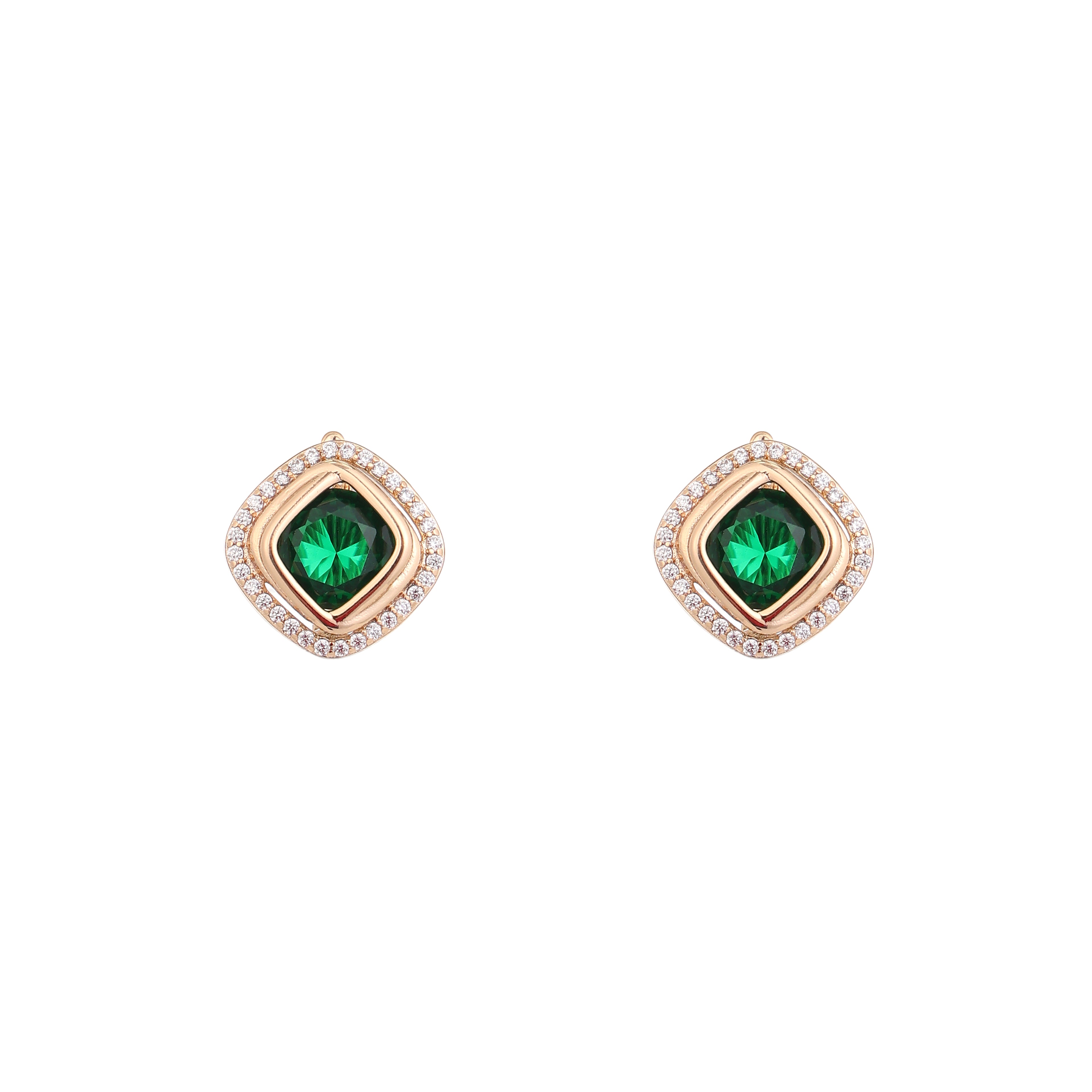 Emerald Aura Diamond Stud Earrings