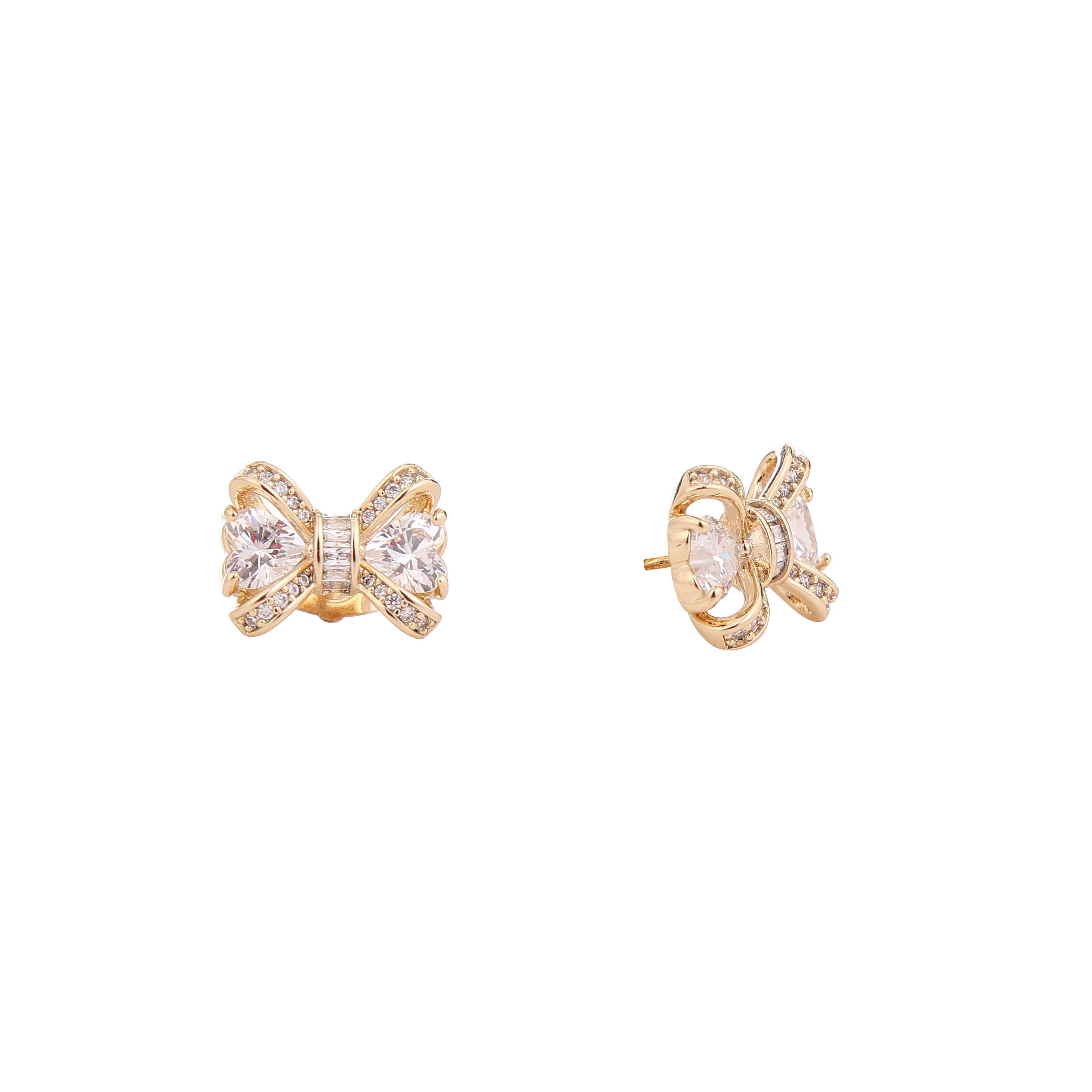 Golden Bow Sparkle Stud Earrings