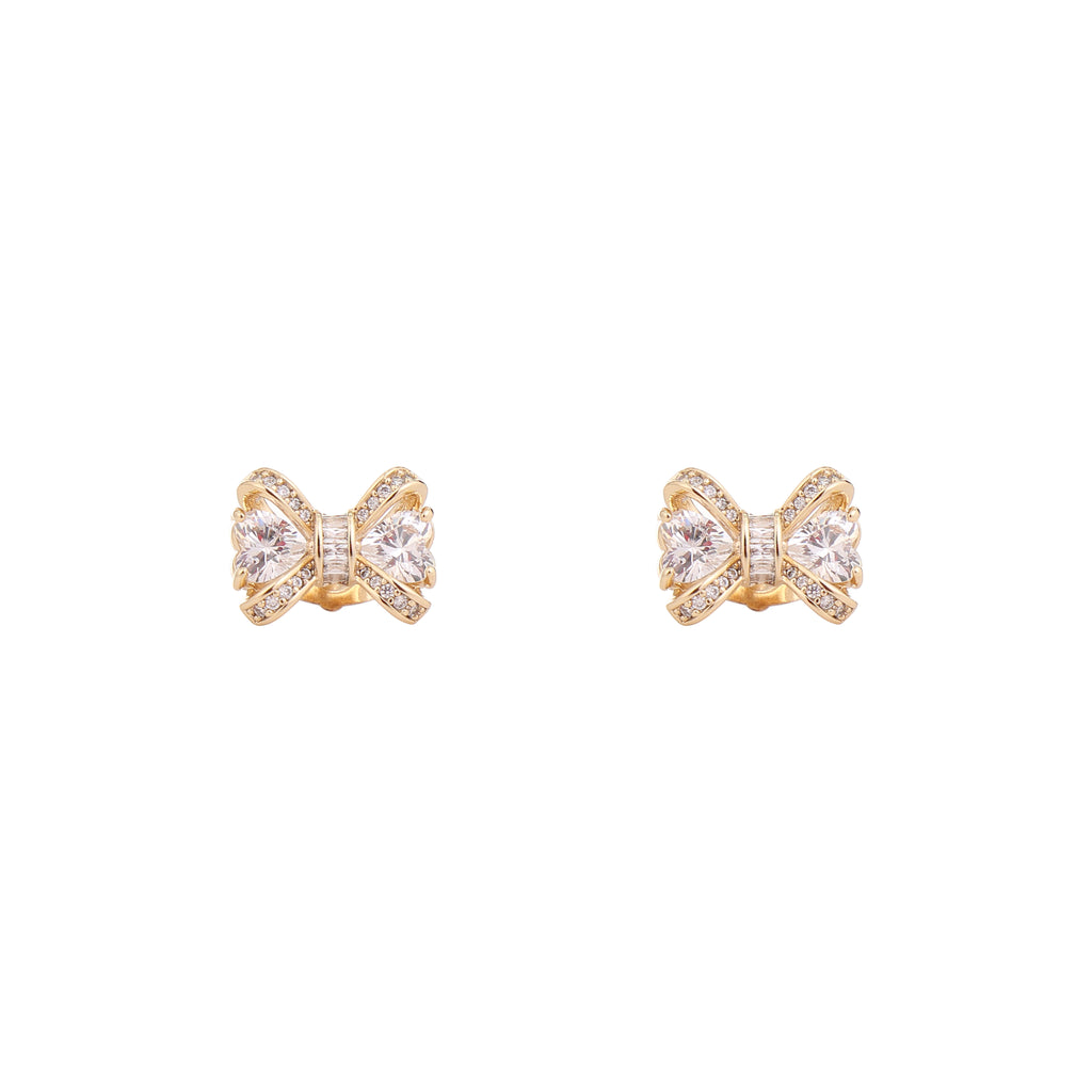Golden Bow Sparkle Stud Earrings