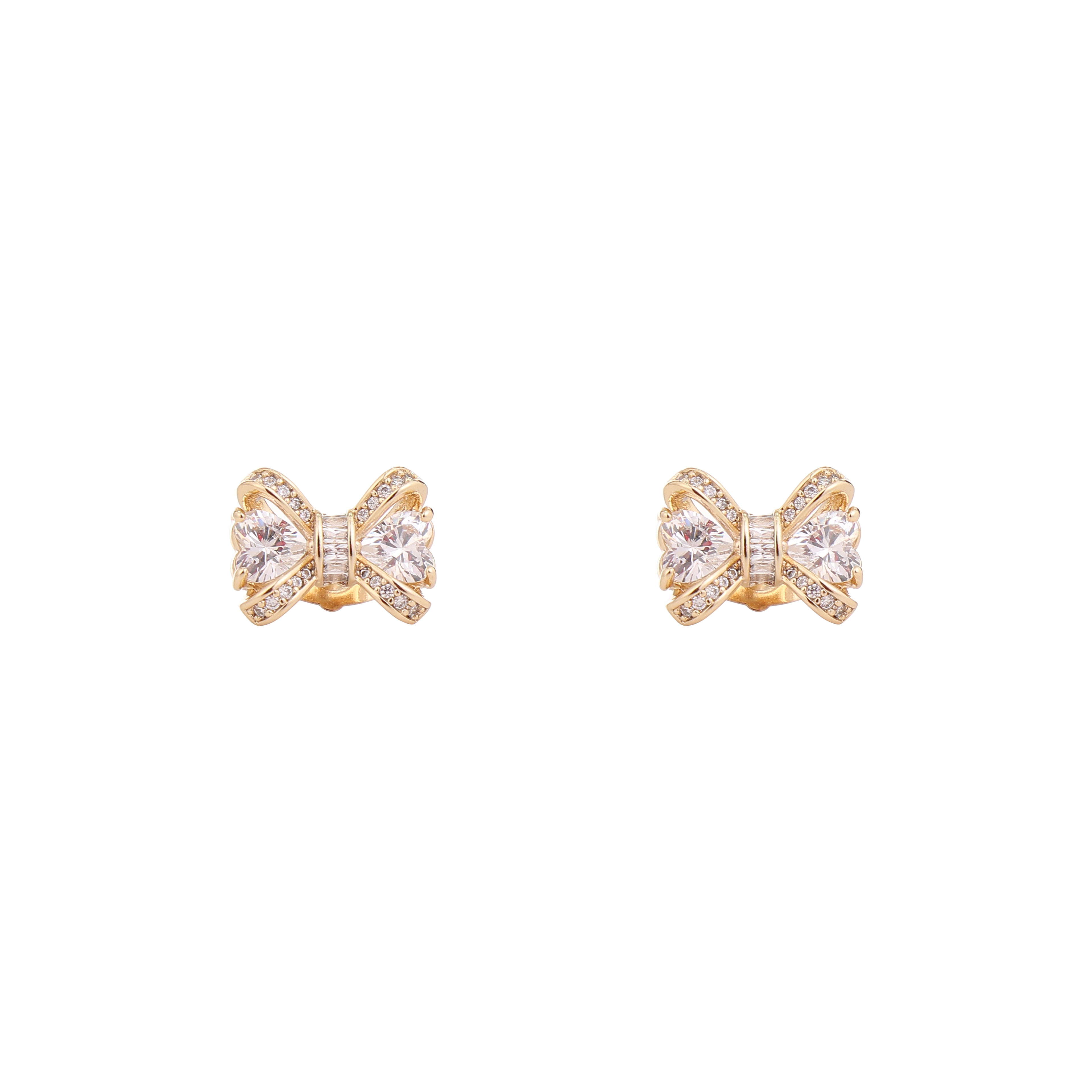 Golden Bow Sparkle Stud Earrings