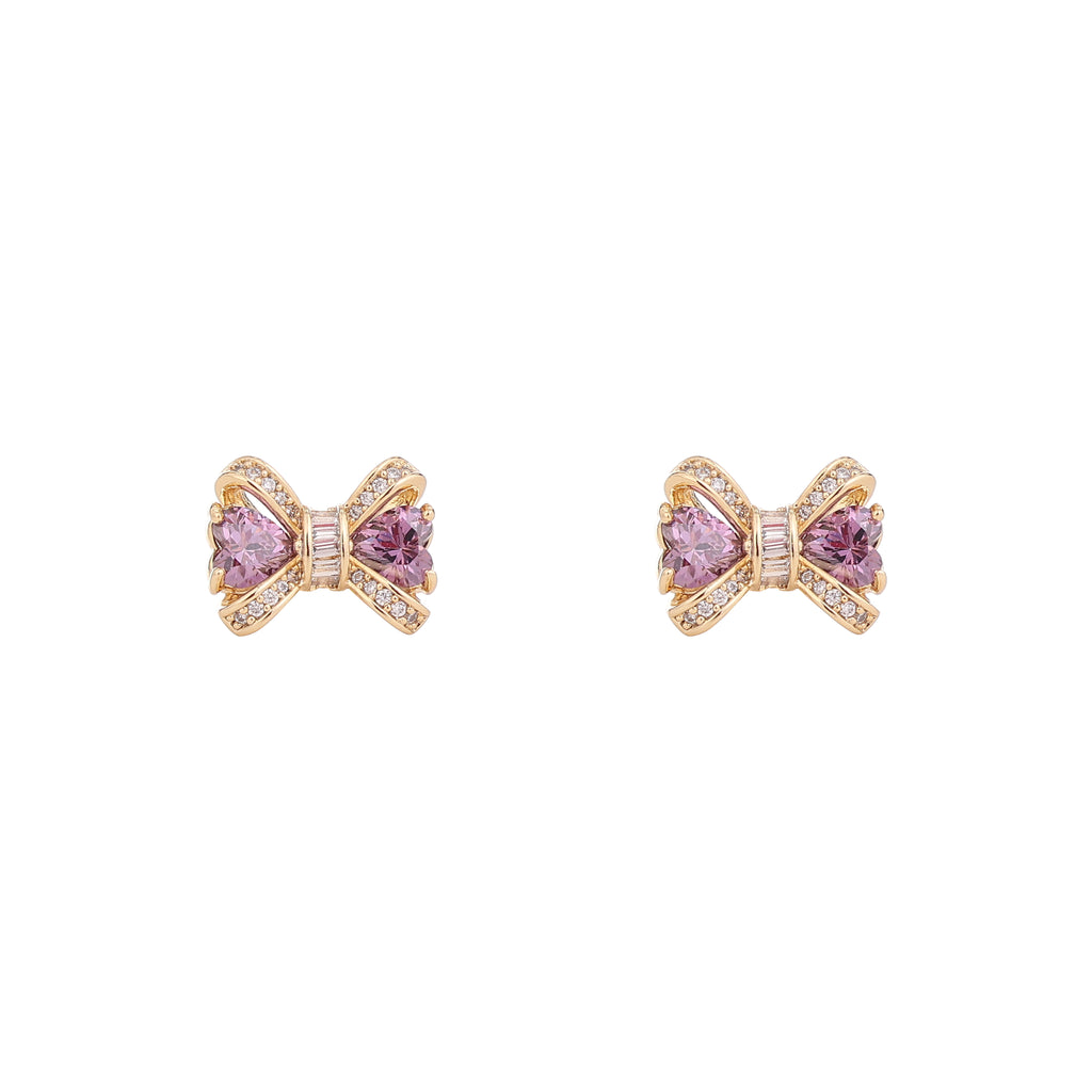 Golden Bow Sparkle Stud Earrings