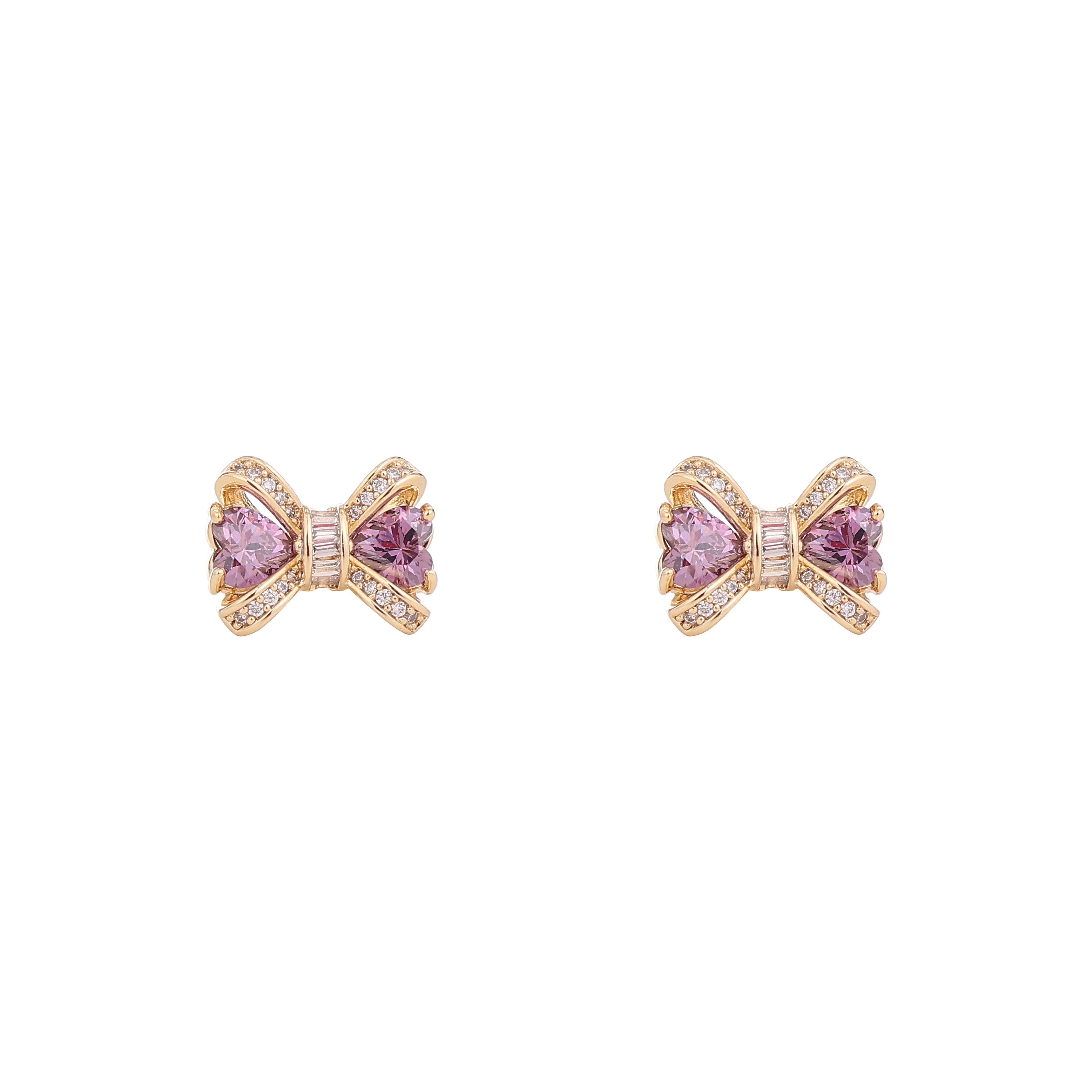 Golden Bow Sparkle Stud Earrings