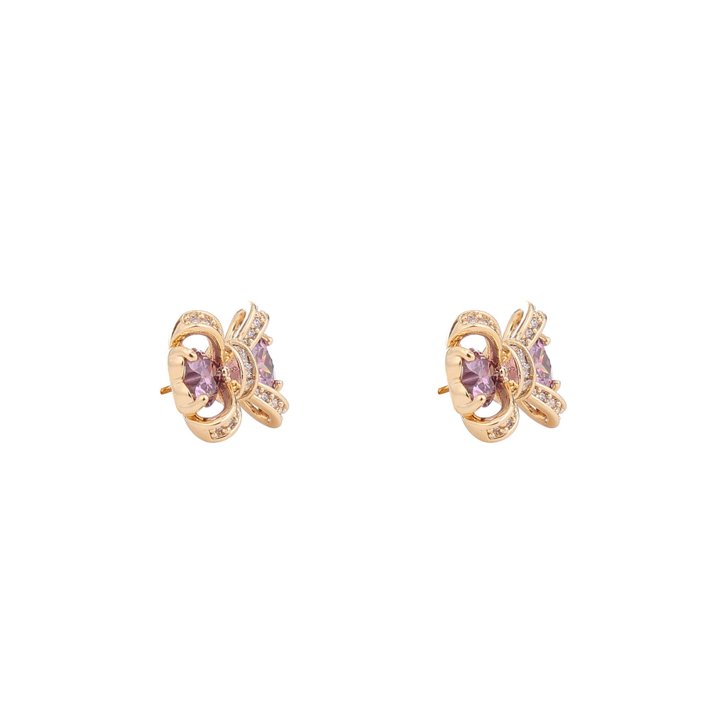 Golden Bow Sparkle Stud Earrings