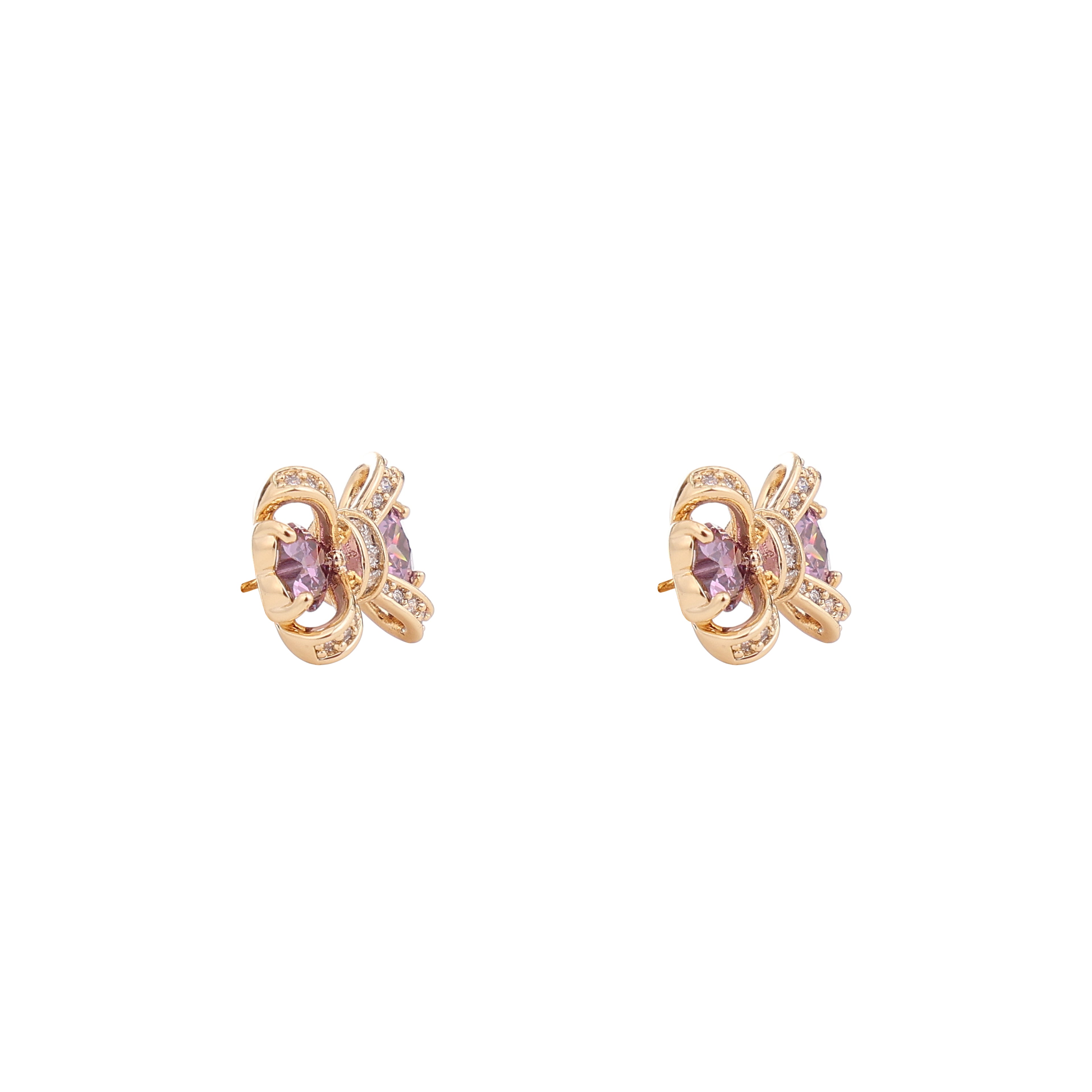 Golden Bow Sparkle Stud Earrings