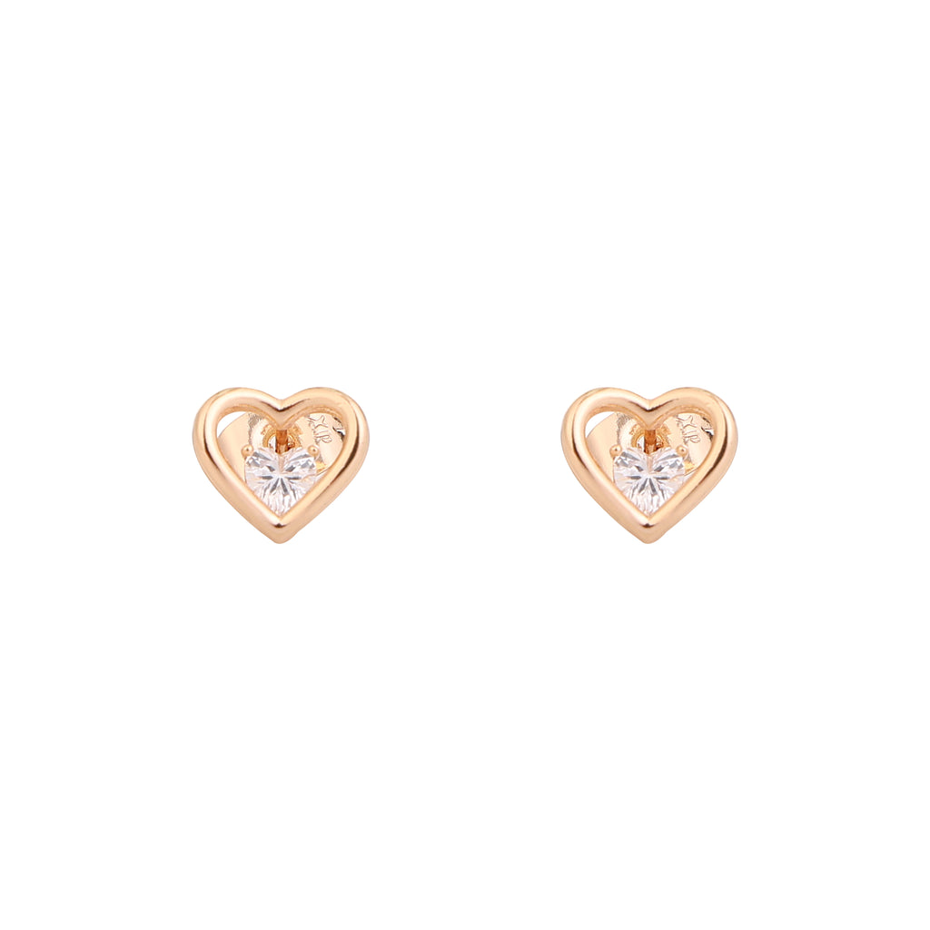 Golden Heart Sparkle Stud Earrings