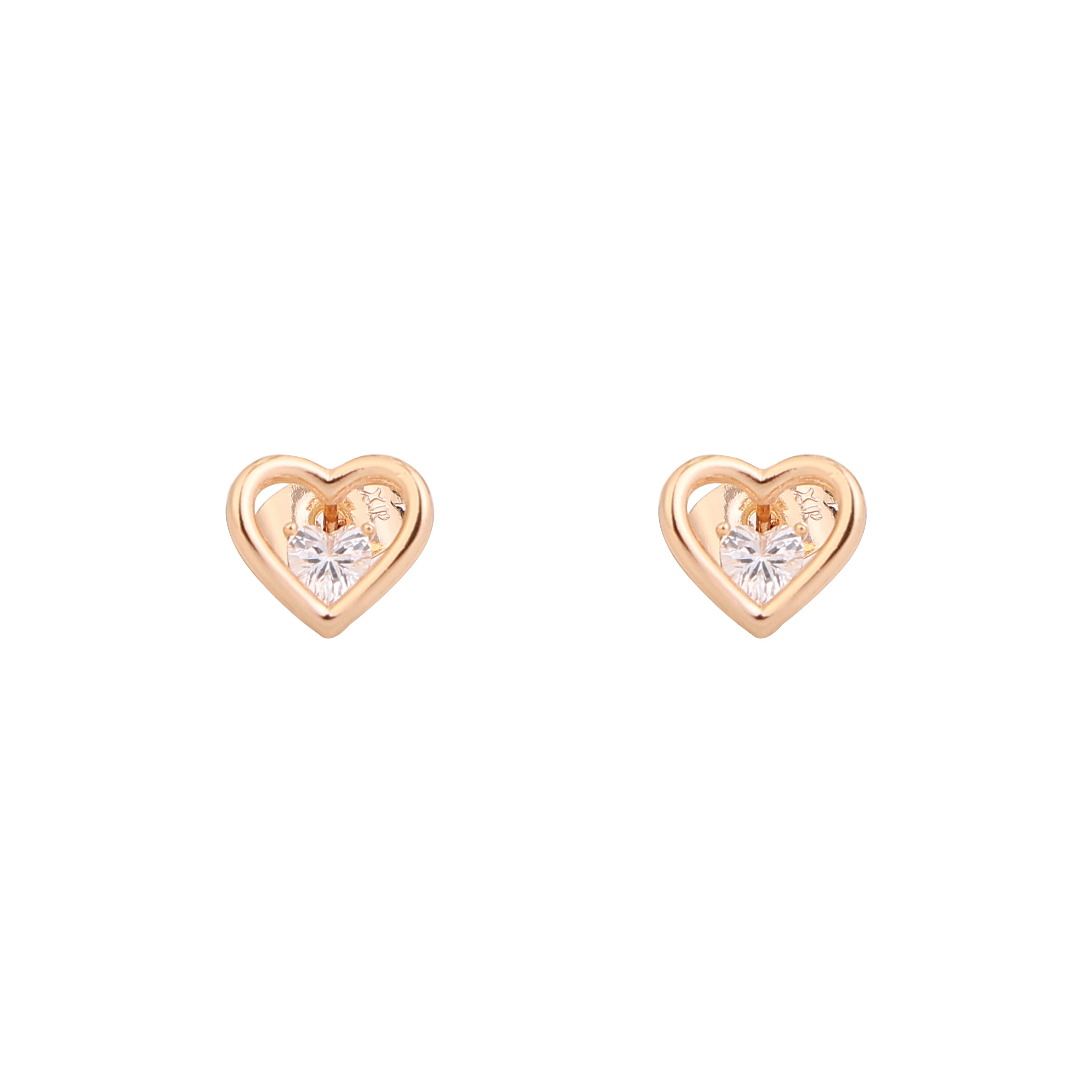 Golden Heart Sparkle Stud Earrings