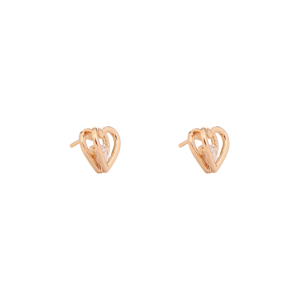 Golden Heart Sparkle Stud Earrings