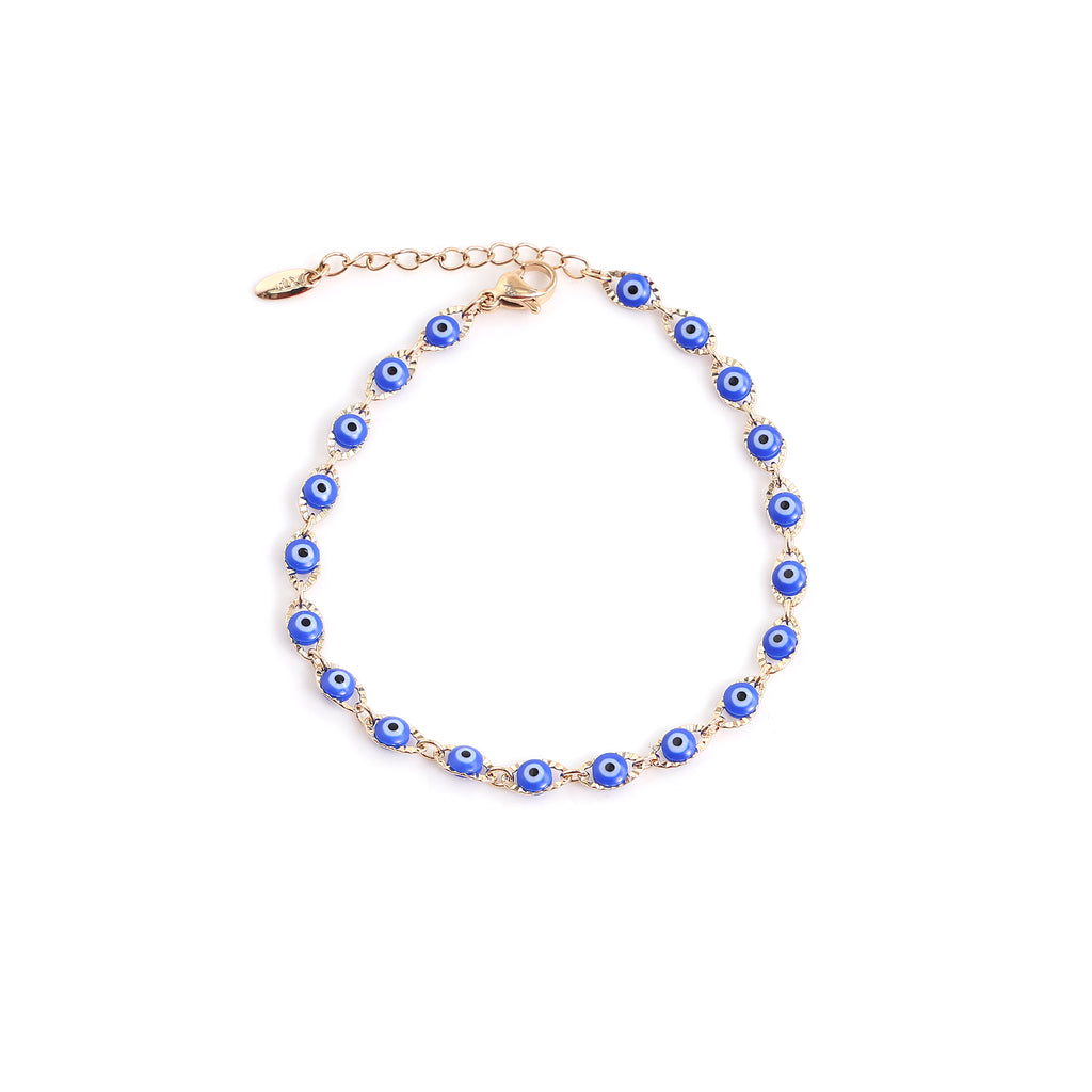 Blue Evil Eye Charm Bracelet (Gold Finish)