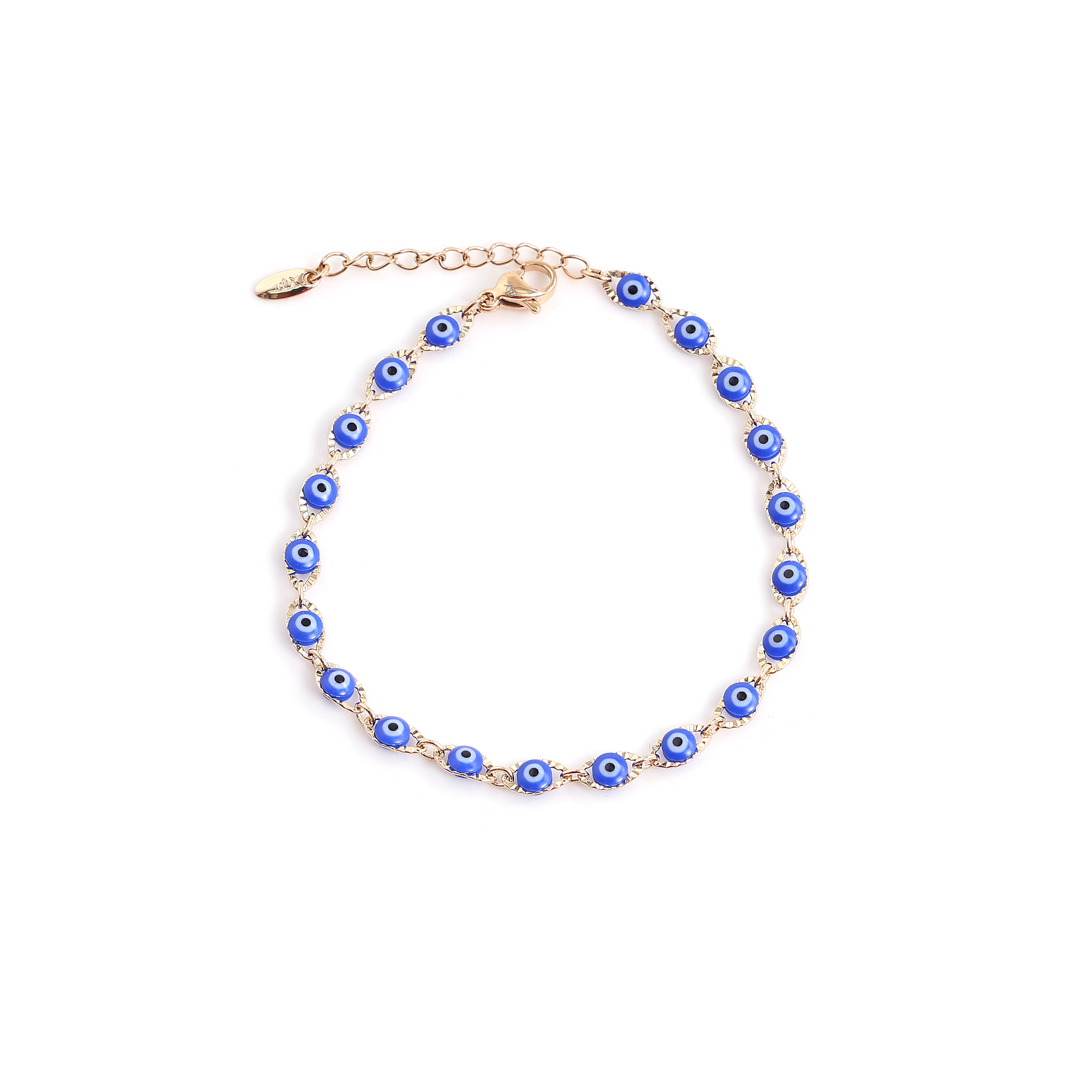 Blue Evil Eye Charm Bracelet (Gold Finish)