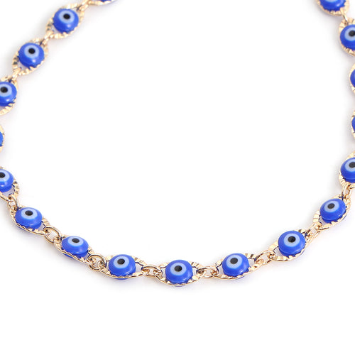 Blue Evil Eye Charm Bracelet (Gold Finish)