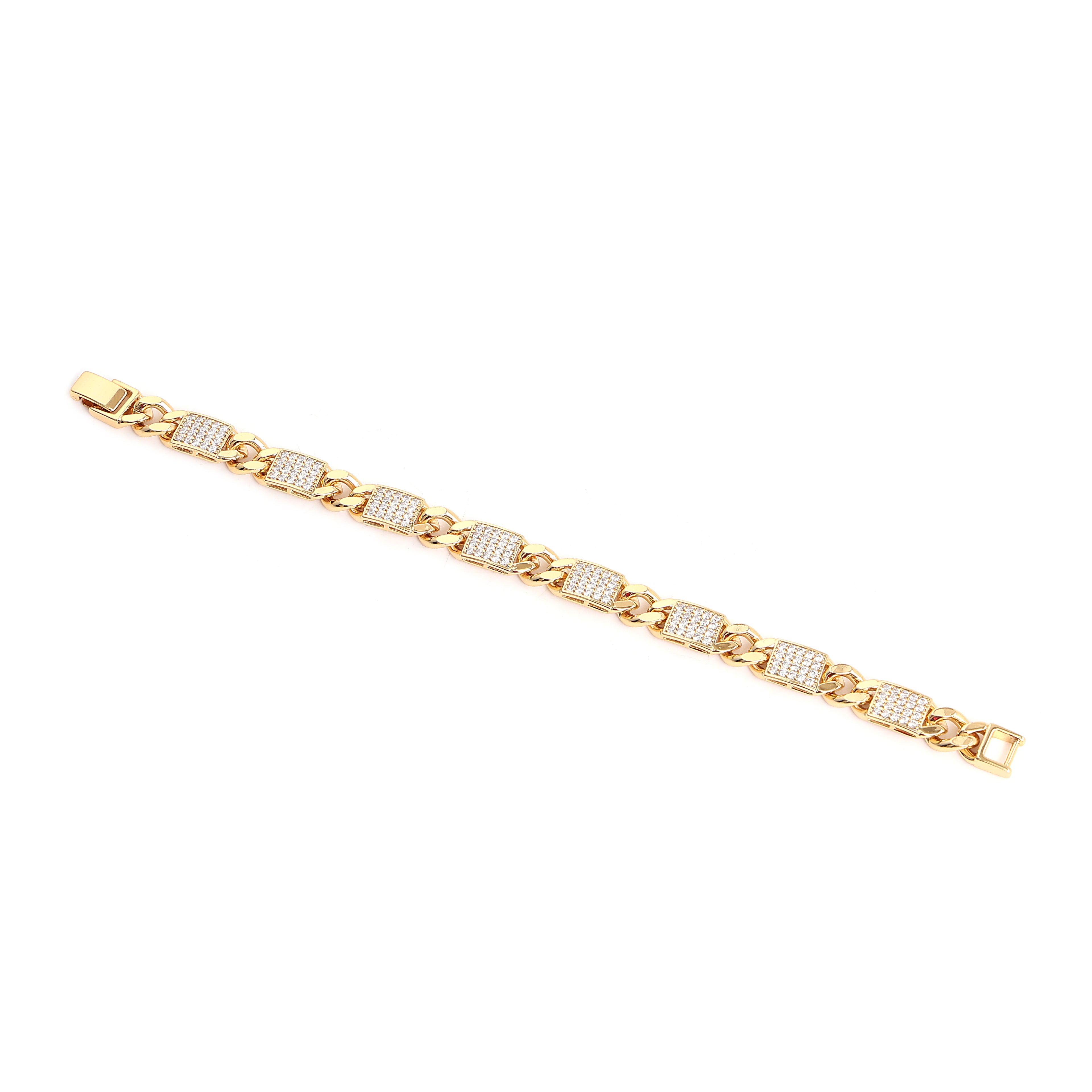 Mens Luxury Gold-Tone Paved Link Bracelet