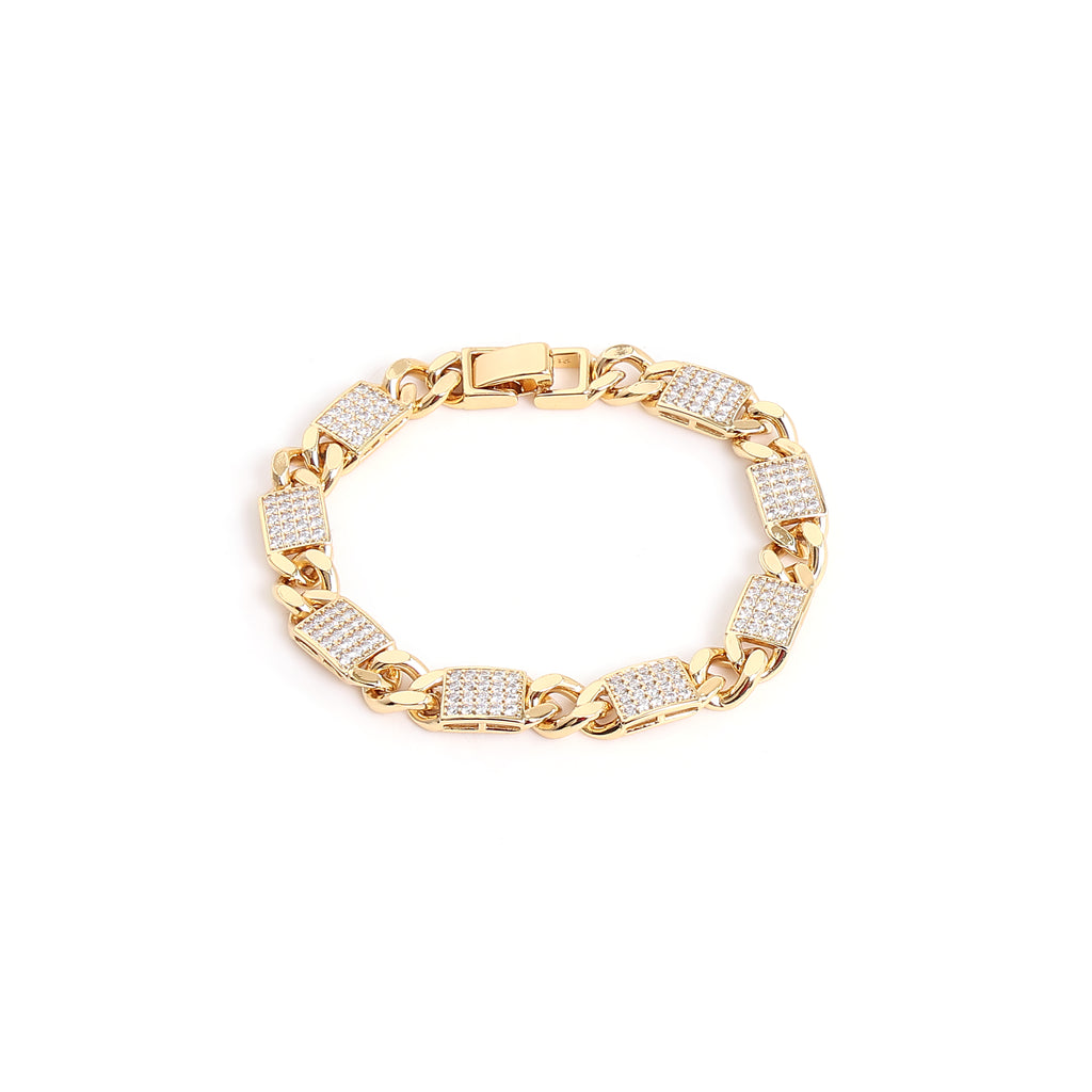 Mens Luxury Gold-Tone Paved Link Bracelet