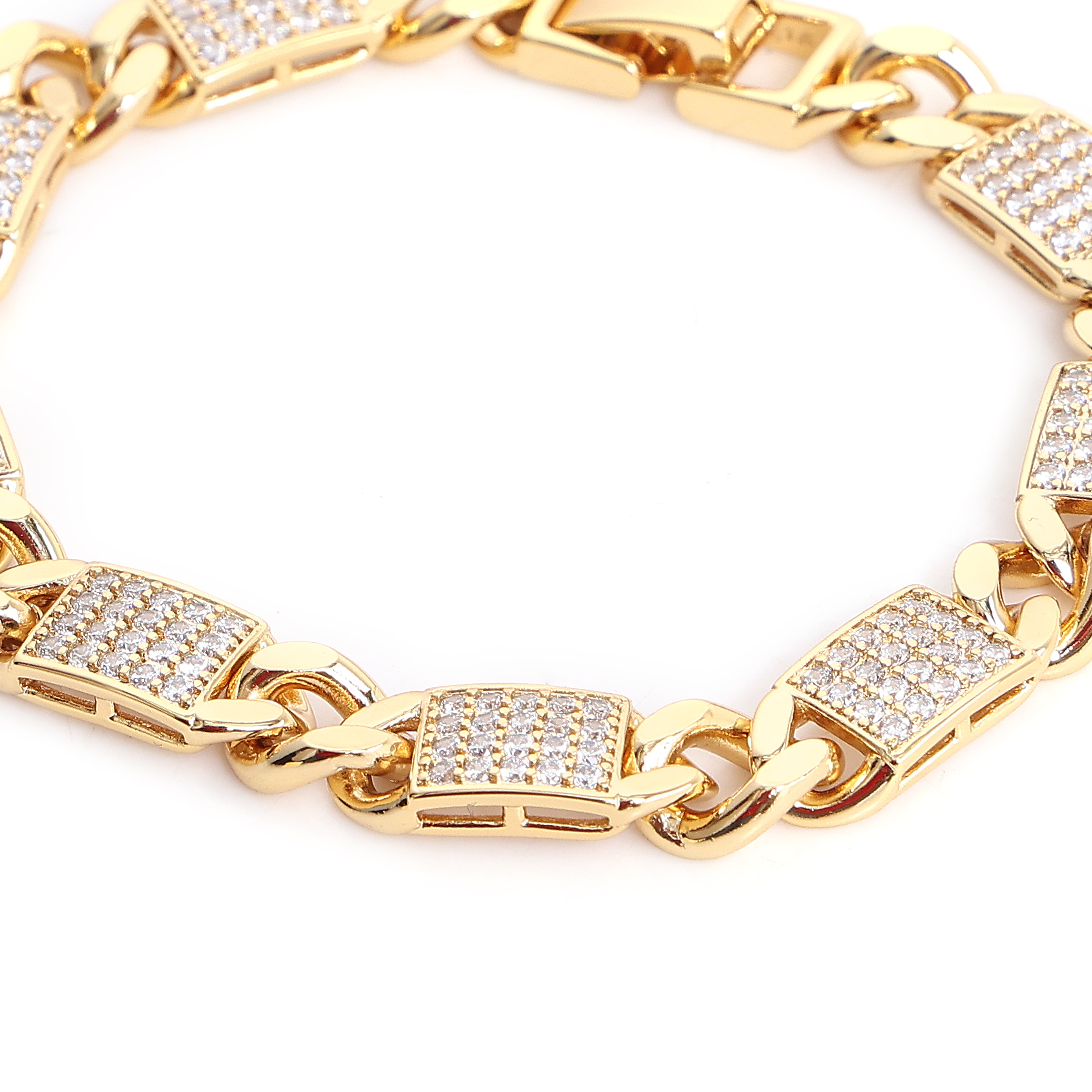 Mens Luxury Gold-Tone Paved Link Bracelet