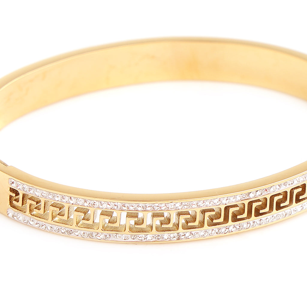 Golden Greek Key Crystal Bangle
