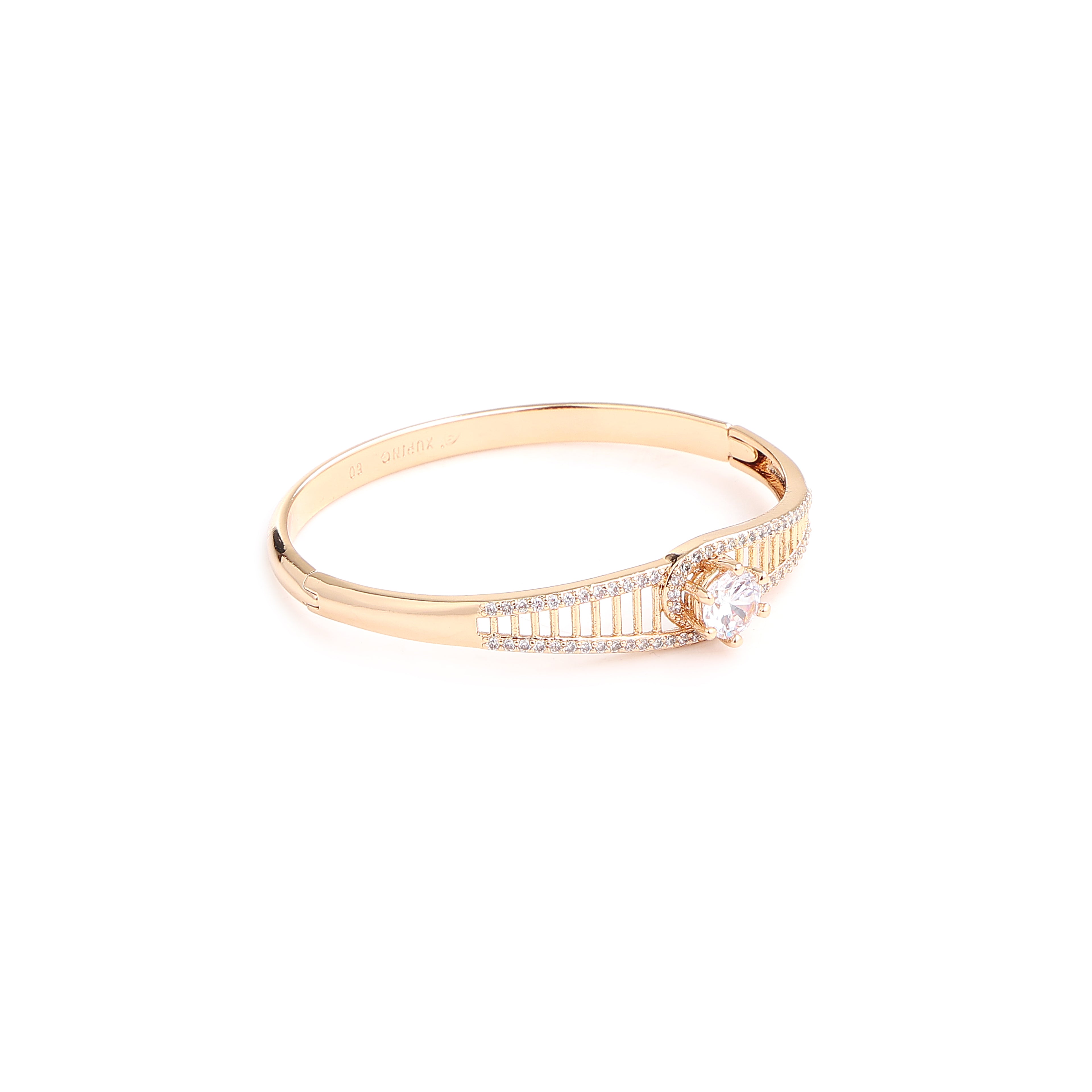 Golden Solitaire Crystal Bangle Bracelet