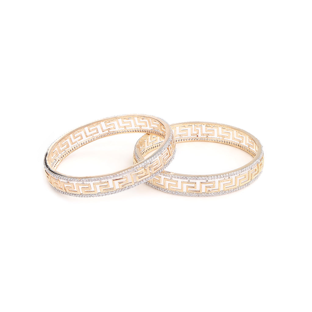 Greek Key Diamond Gold Bangles