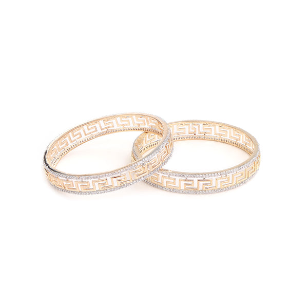 Greek Key Diamond Gold Bangles