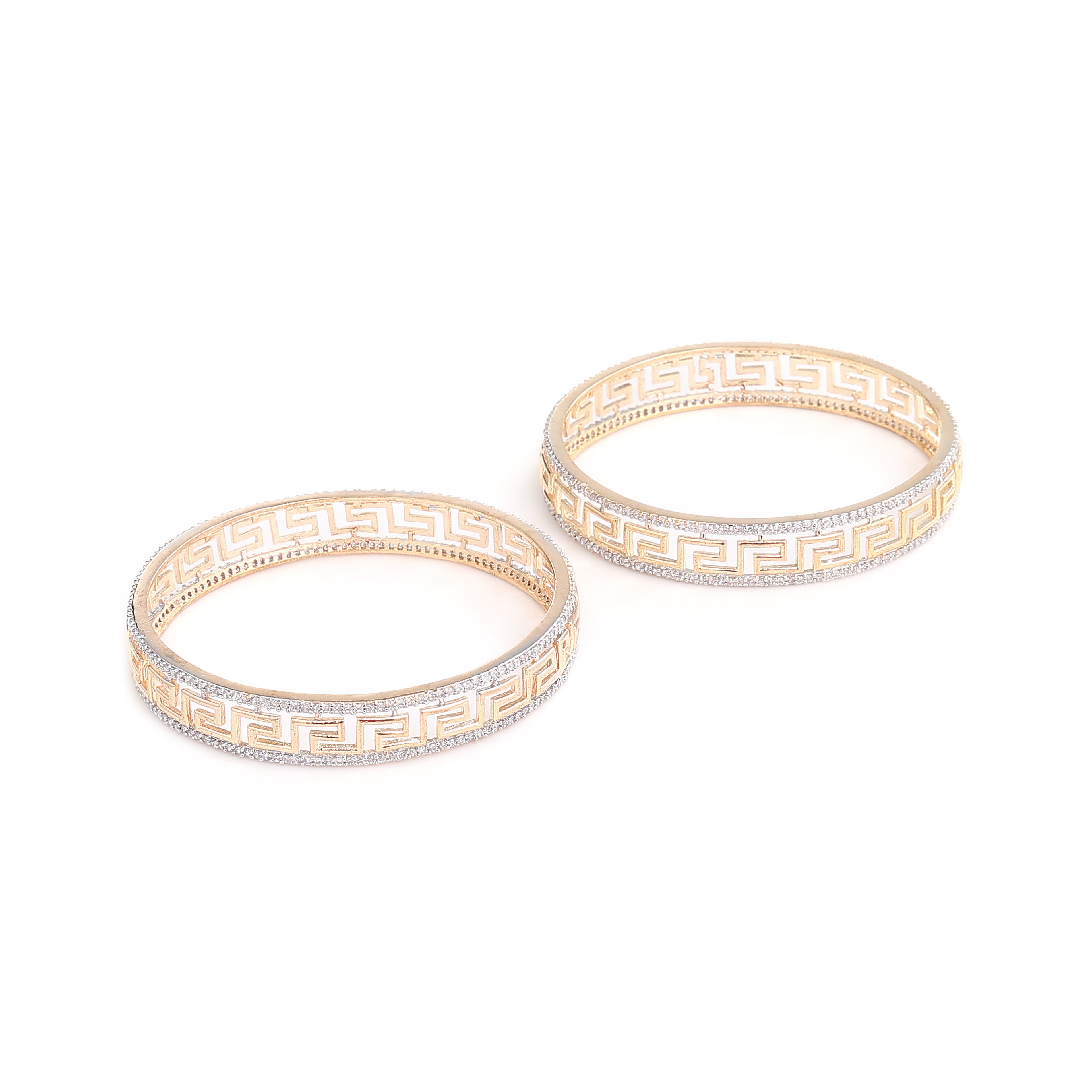 Greek Key Diamond Gold Bangles