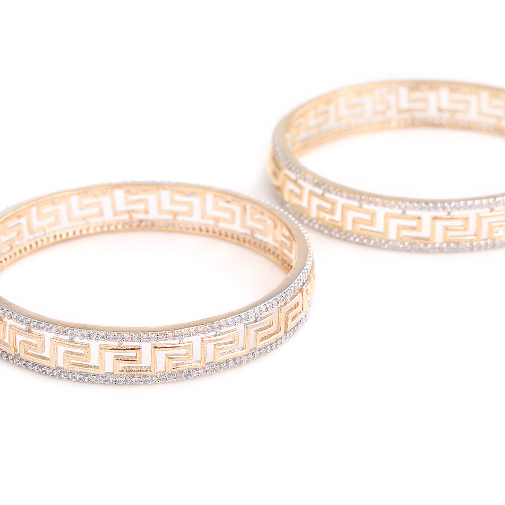 Greek Key Diamond Gold Bangles