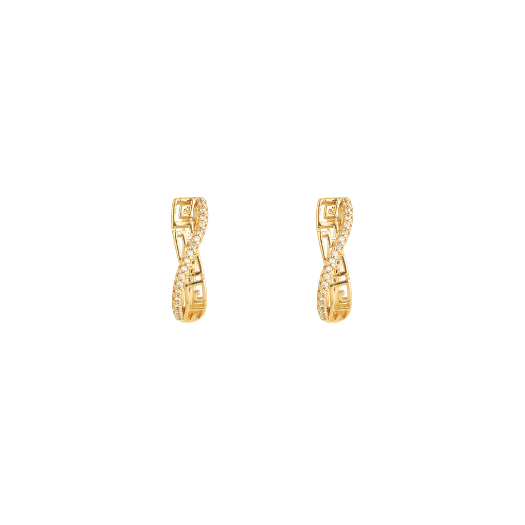 Golden Meander Twist Diamond Earrings