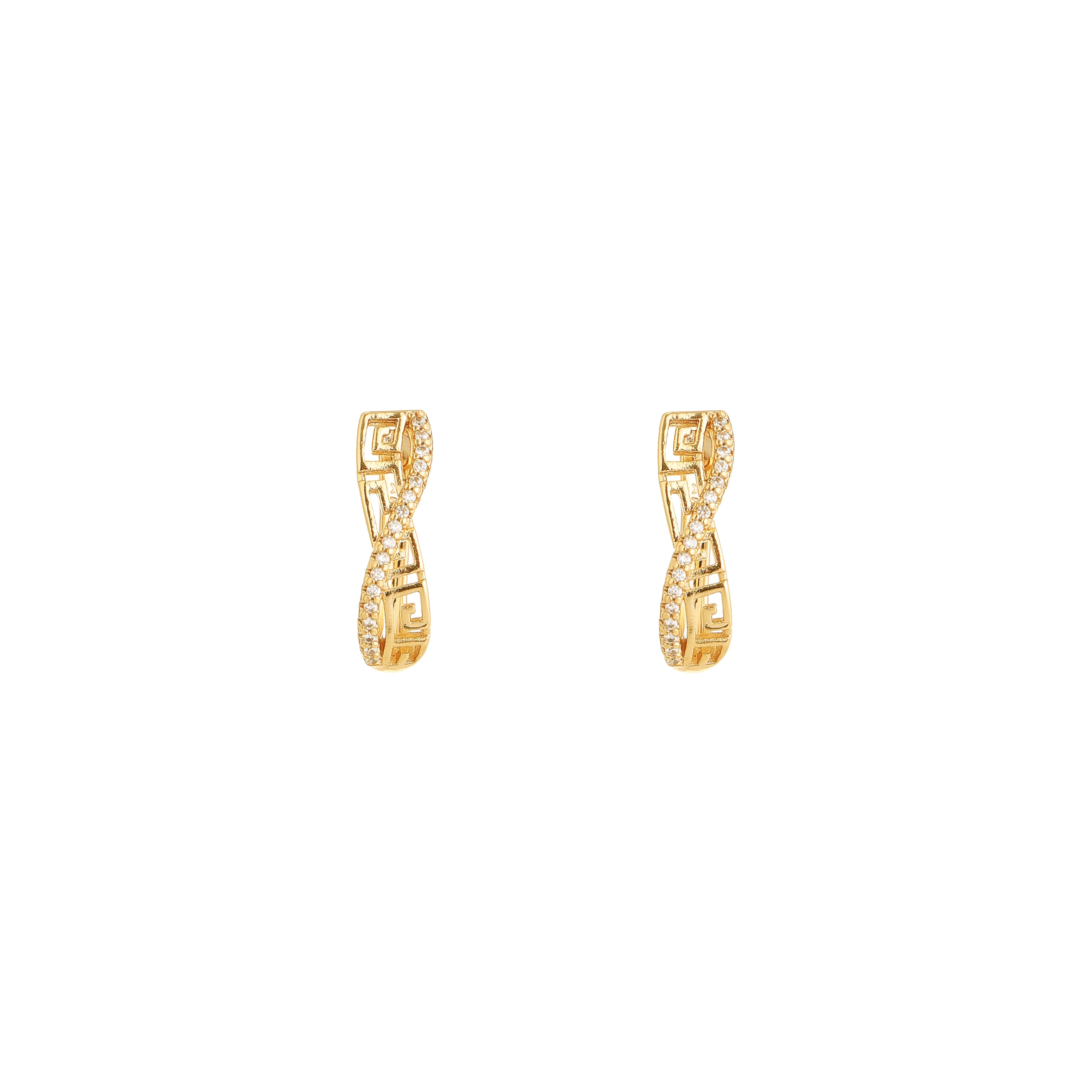 Golden Meander Twist Diamond Earrings