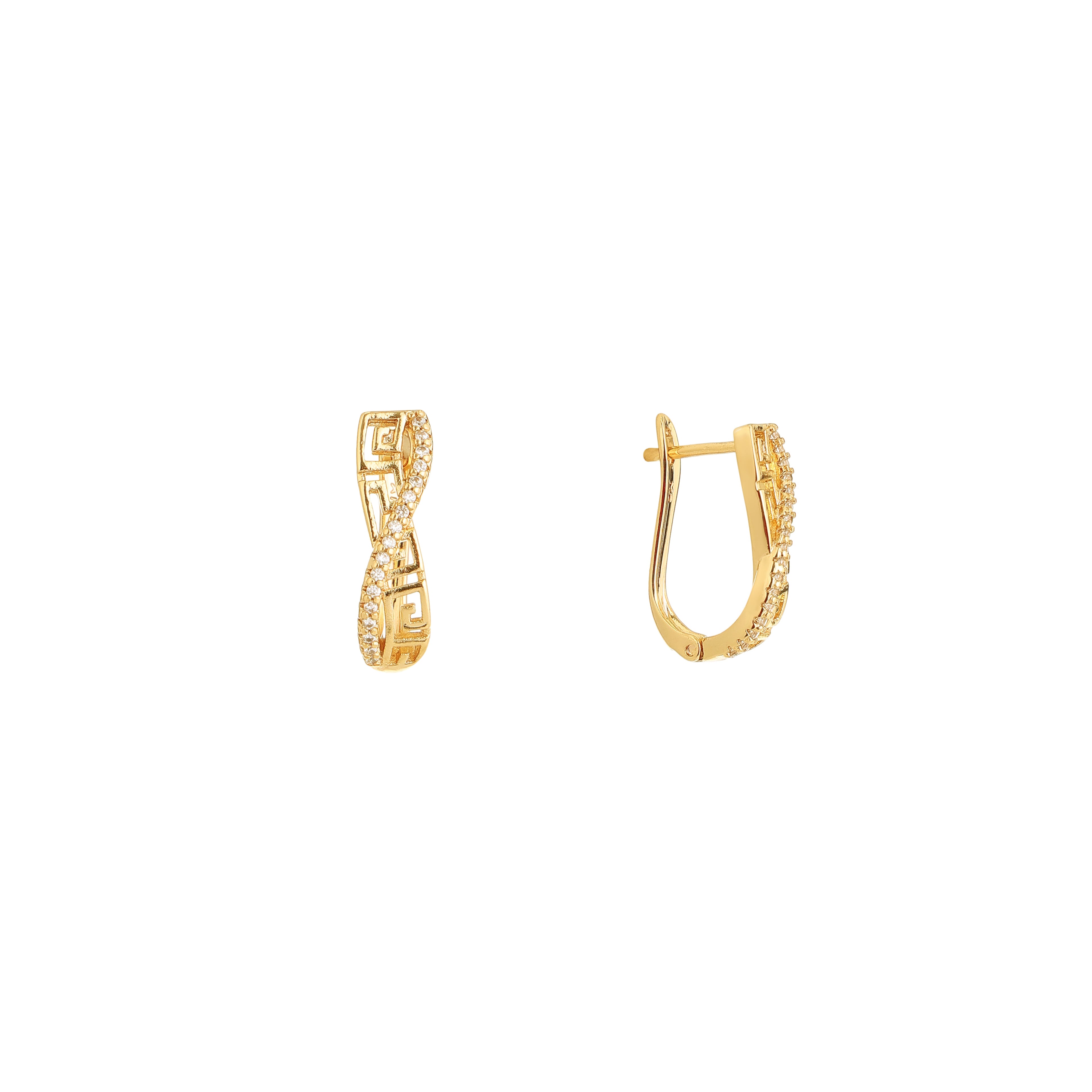 Golden Meander Twist Diamond Earrings