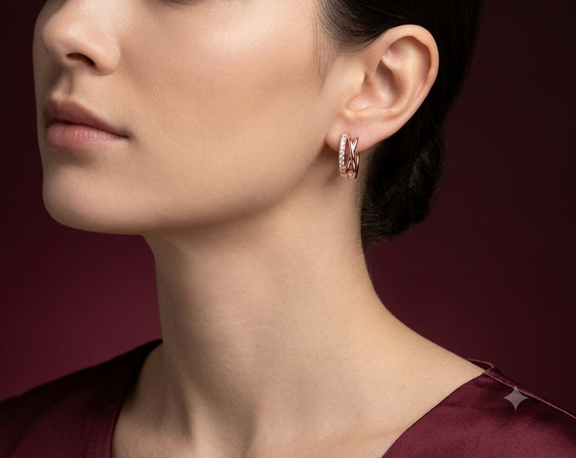 Symphony Cross Pavé Huggie Earrings